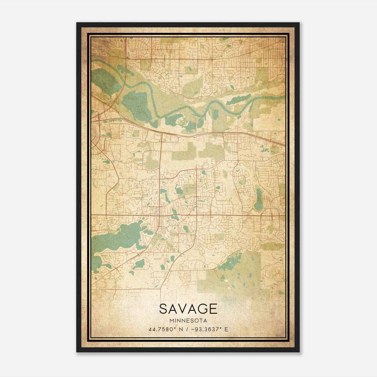Vintage Savage Minnesota Map Poster, Modern Home Decor Wall Art Print