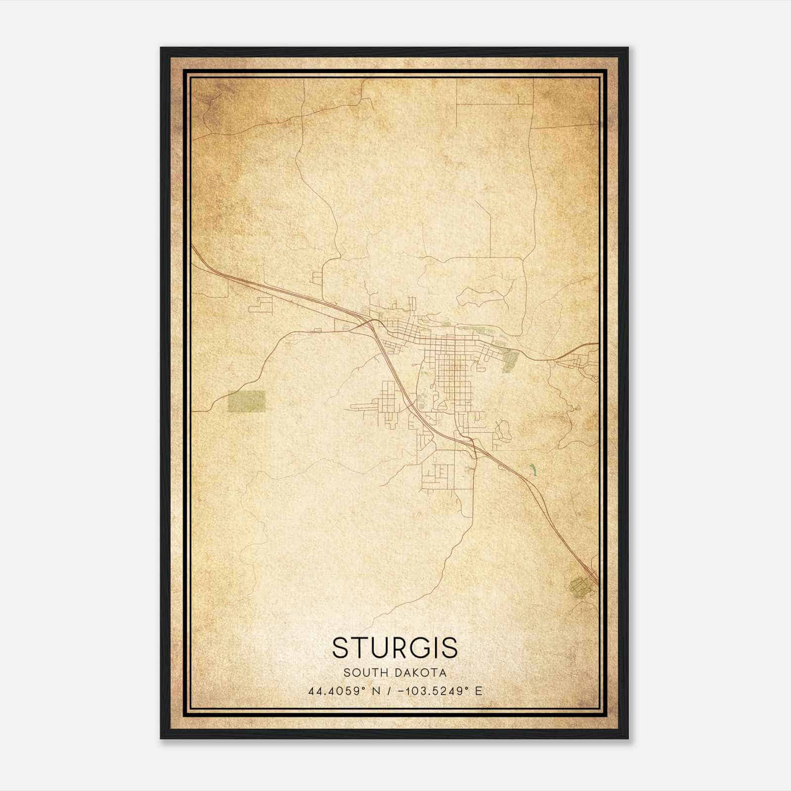 Vintage Sturgis South Dakota Map Poster, Modern Home Decor Wall Art Print