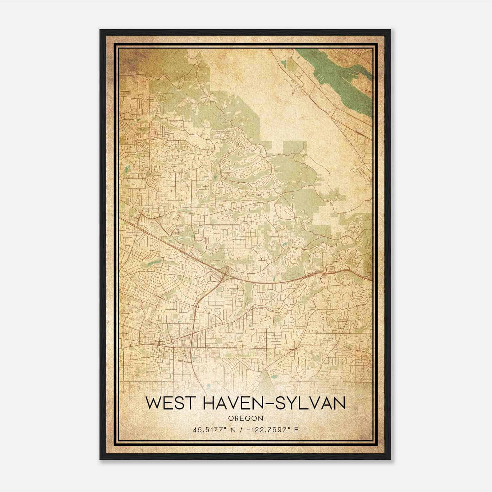 Vintage West Haven-Sylvan Oregon Map Poster, Modern Home Decor Wall Art Print