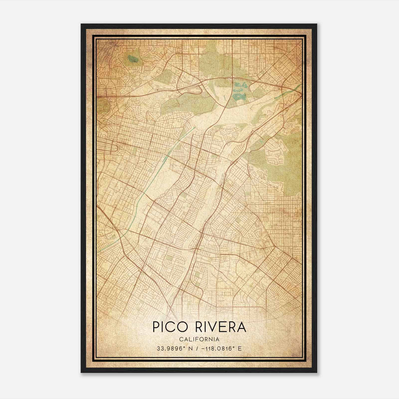 Vintage Pico Rivera California Map Poster, Modern Home Decor Wall Art Print