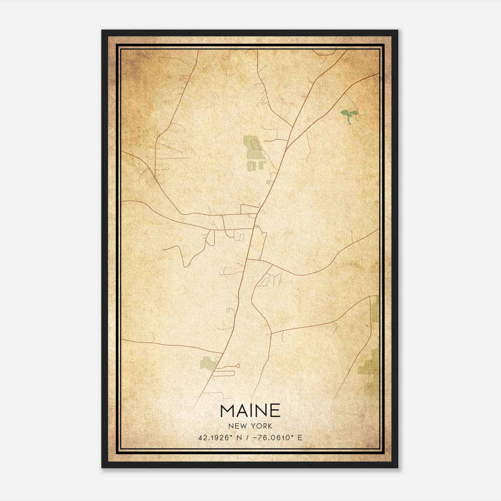 Vintage Maine New York Map Poster, Modern Home Decor Wall Art Print
