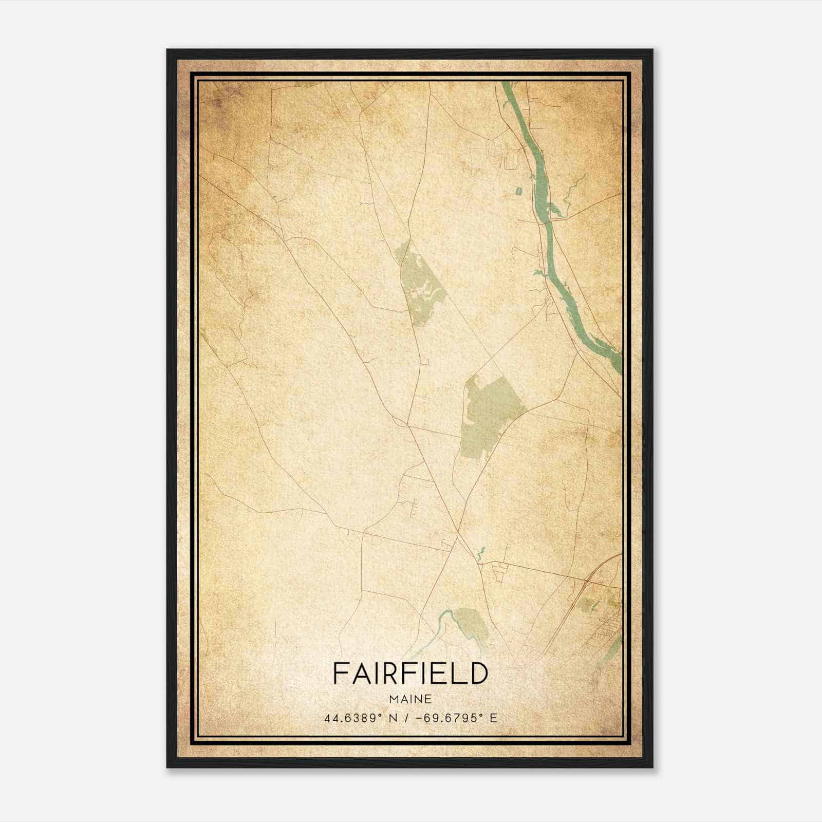 Vintage Fairfield Maine Map Poster, Modern Home Decor Wall Art Print