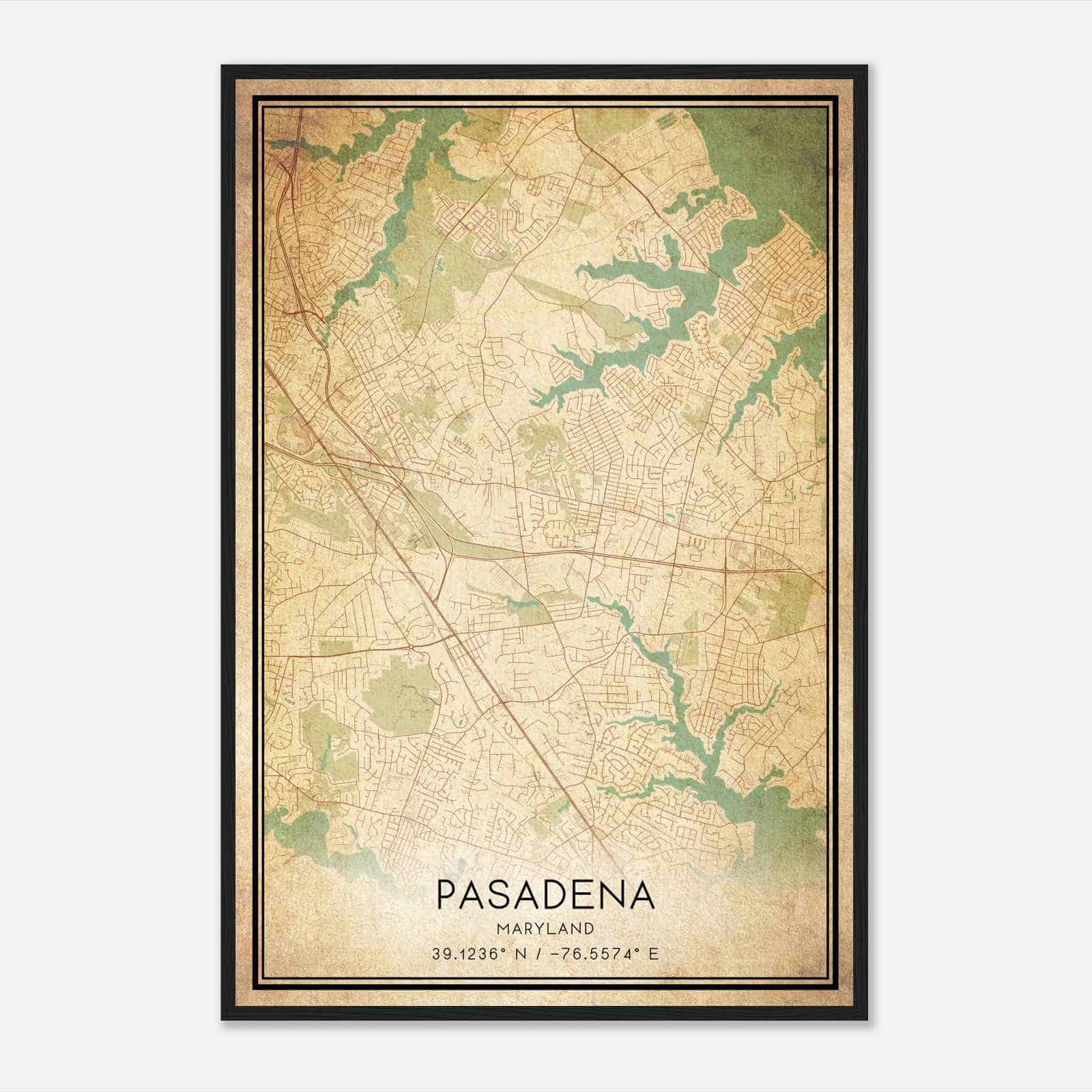Vintage Pasadena Maryland Map Poster, Modern Home Decor Wall Art Print