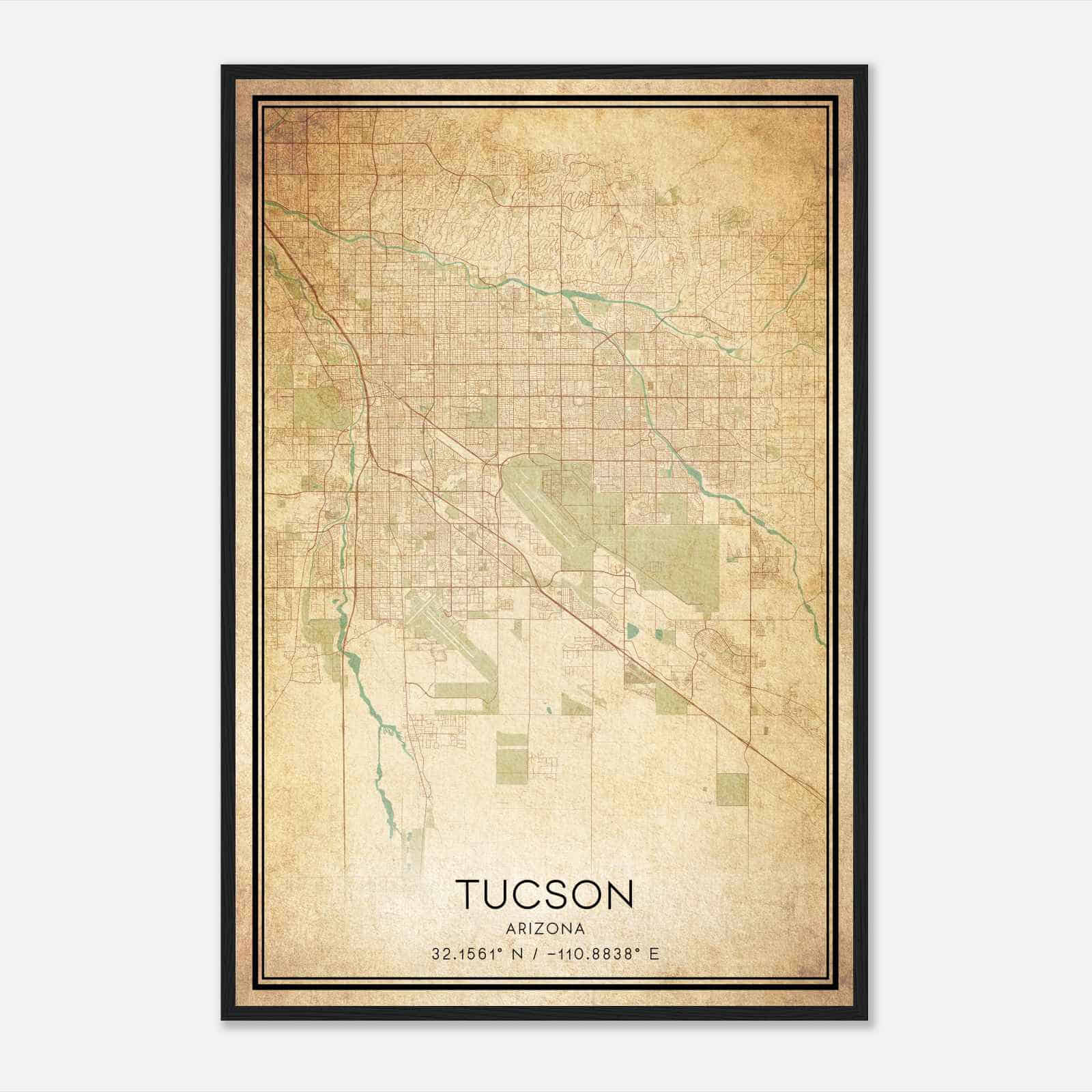 Vintage Tucson Arizona Map Poster, Modern Home Decor Wall Art Print