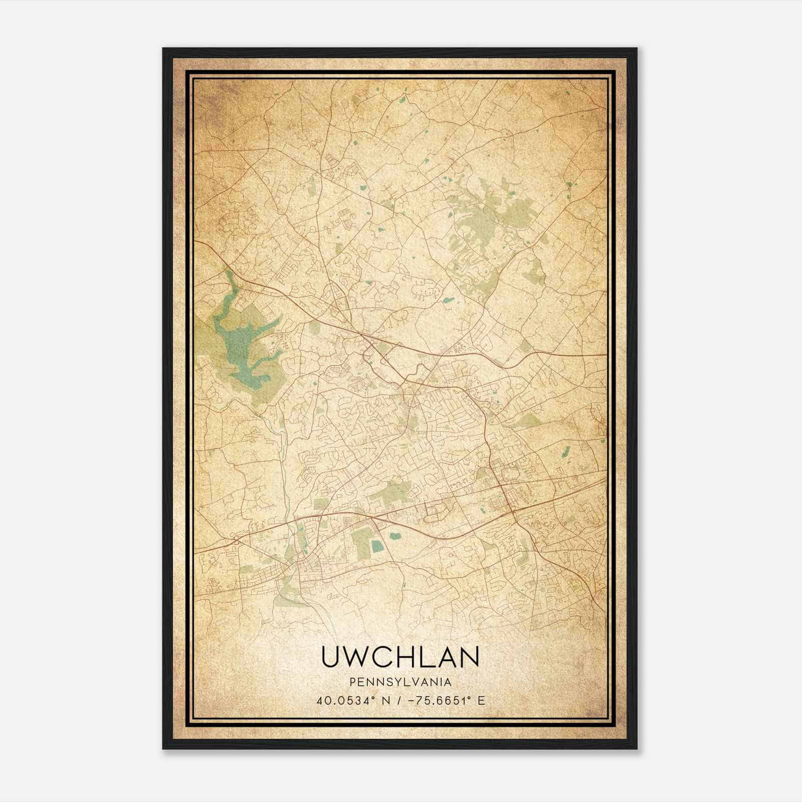 Vintage Uwchlan Pennsylvania Map Poster, Modern Home Decor Wall Art Print