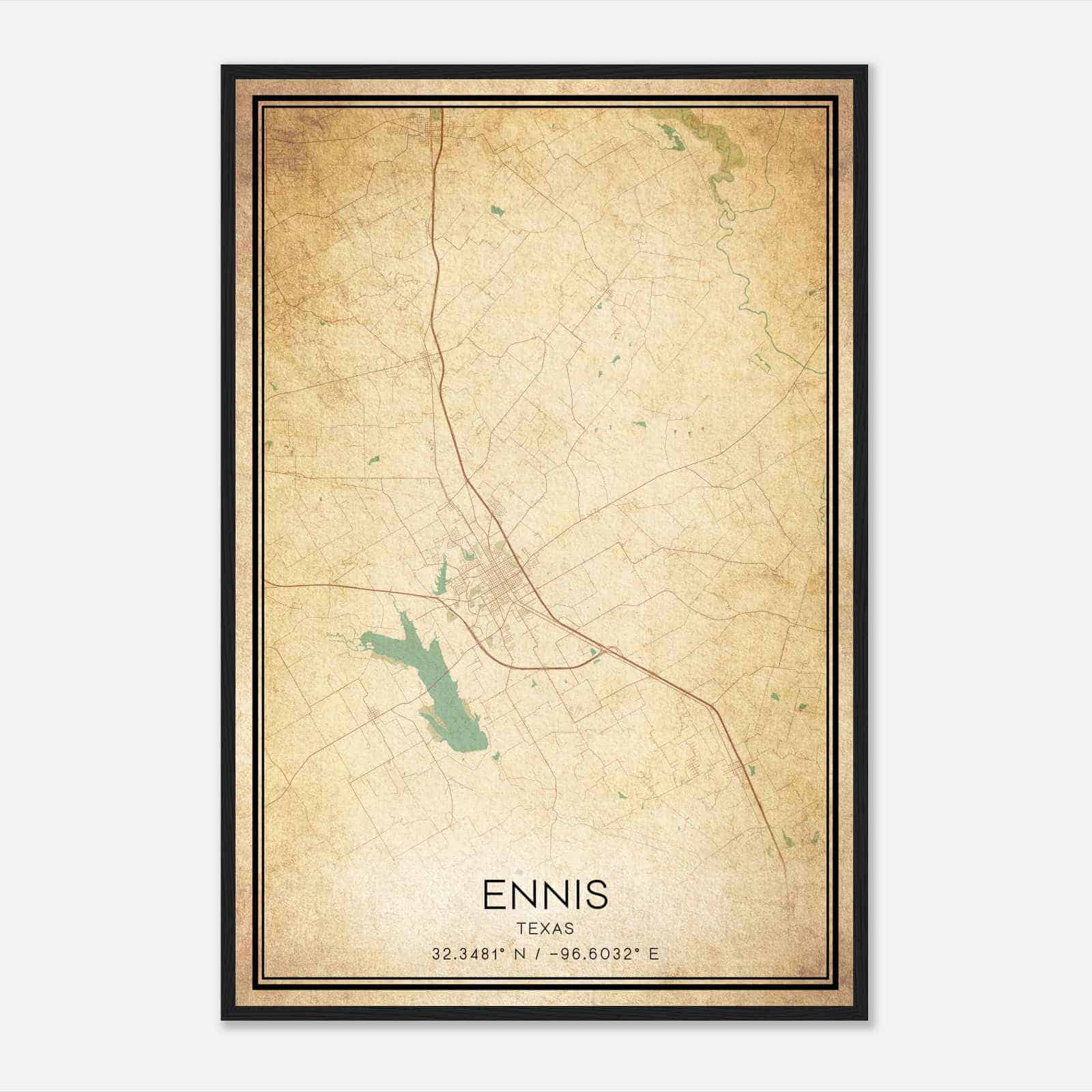 Vintage Ennis Texas Map Poster, Modern Home Decor Wall Art Print