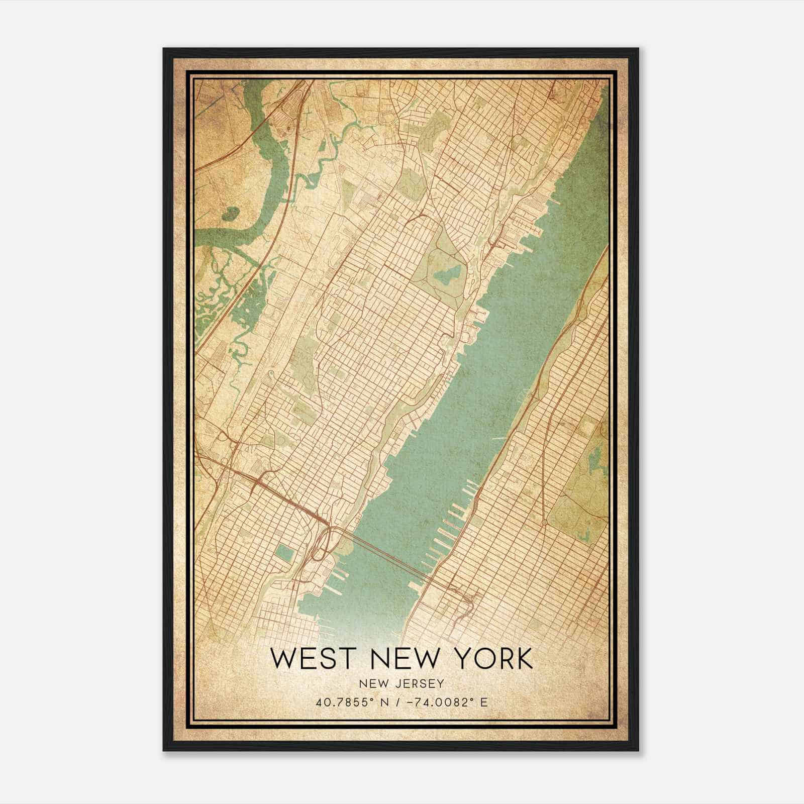 Vintage West New York New Jersey Map Poster, Modern Home Decor Wall Art Print