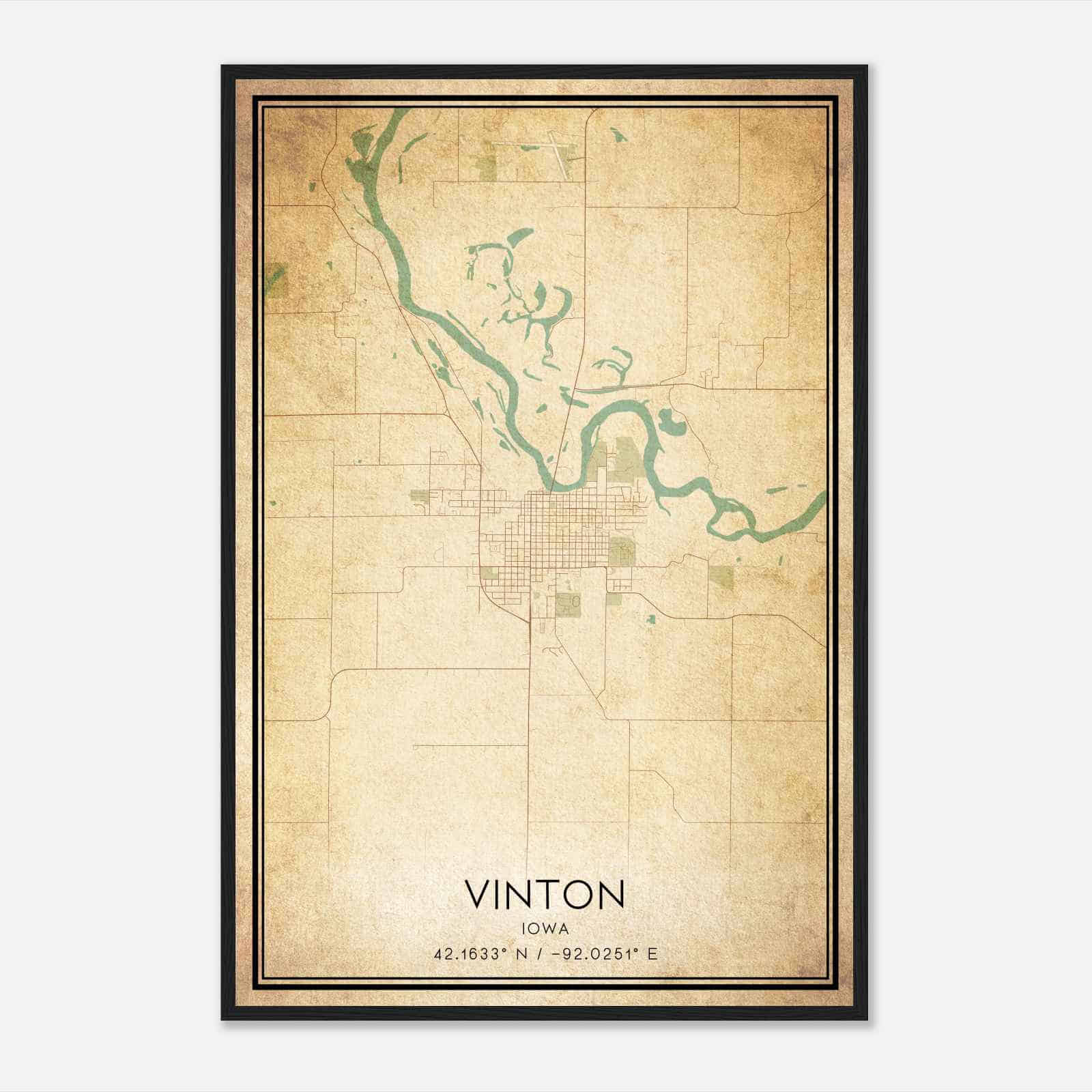 Vintage Vinton Iowa Map Poster, Modern Home Decor Wall Art Print