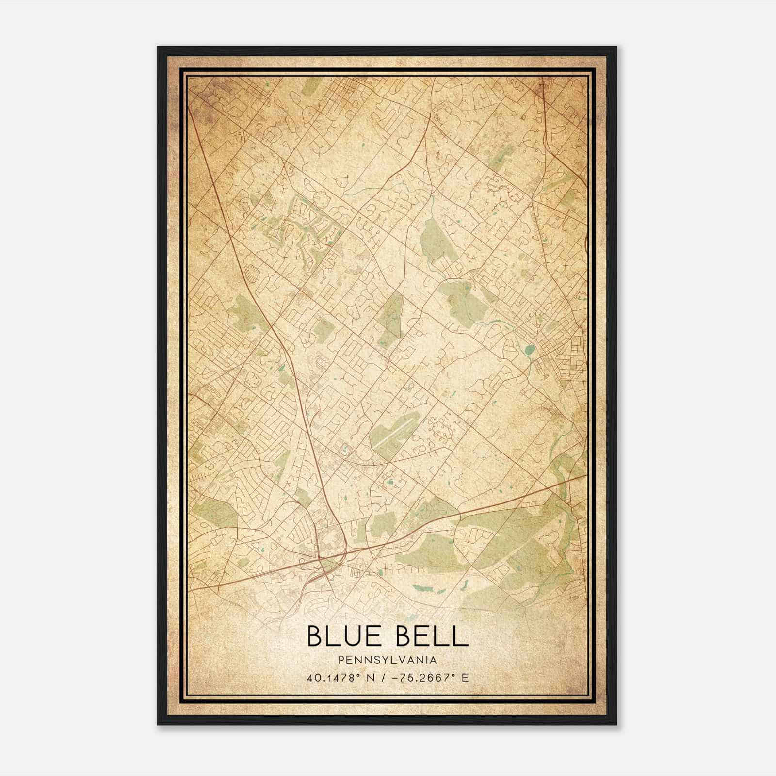 Vintage Blue Bell Pennsylvania Map Poster, Modern Home Decor Wall Art Print Vintage Blue Bell Pennsylvania Map Poster, Modern Home Decor Wall Art Print