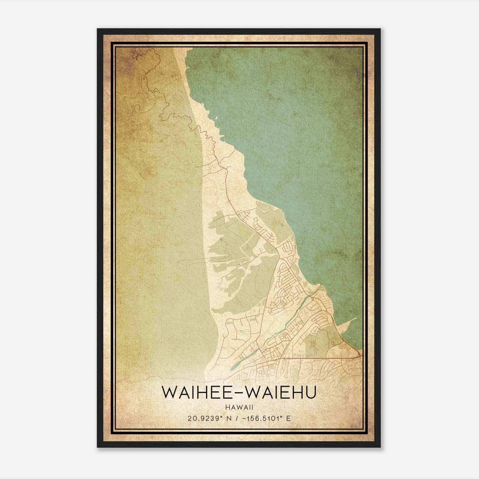 Vintage Waihee-Waiehu Hawaii Map Poster, Modern Home Decor Wall Art Print