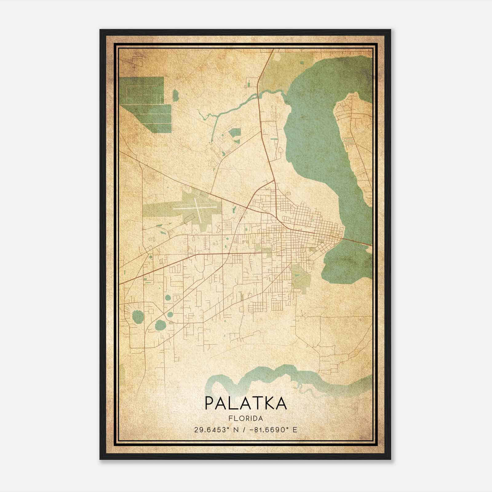 Vintage Palatka Florida Map Poster, Modern Home Decor Wall Art Print