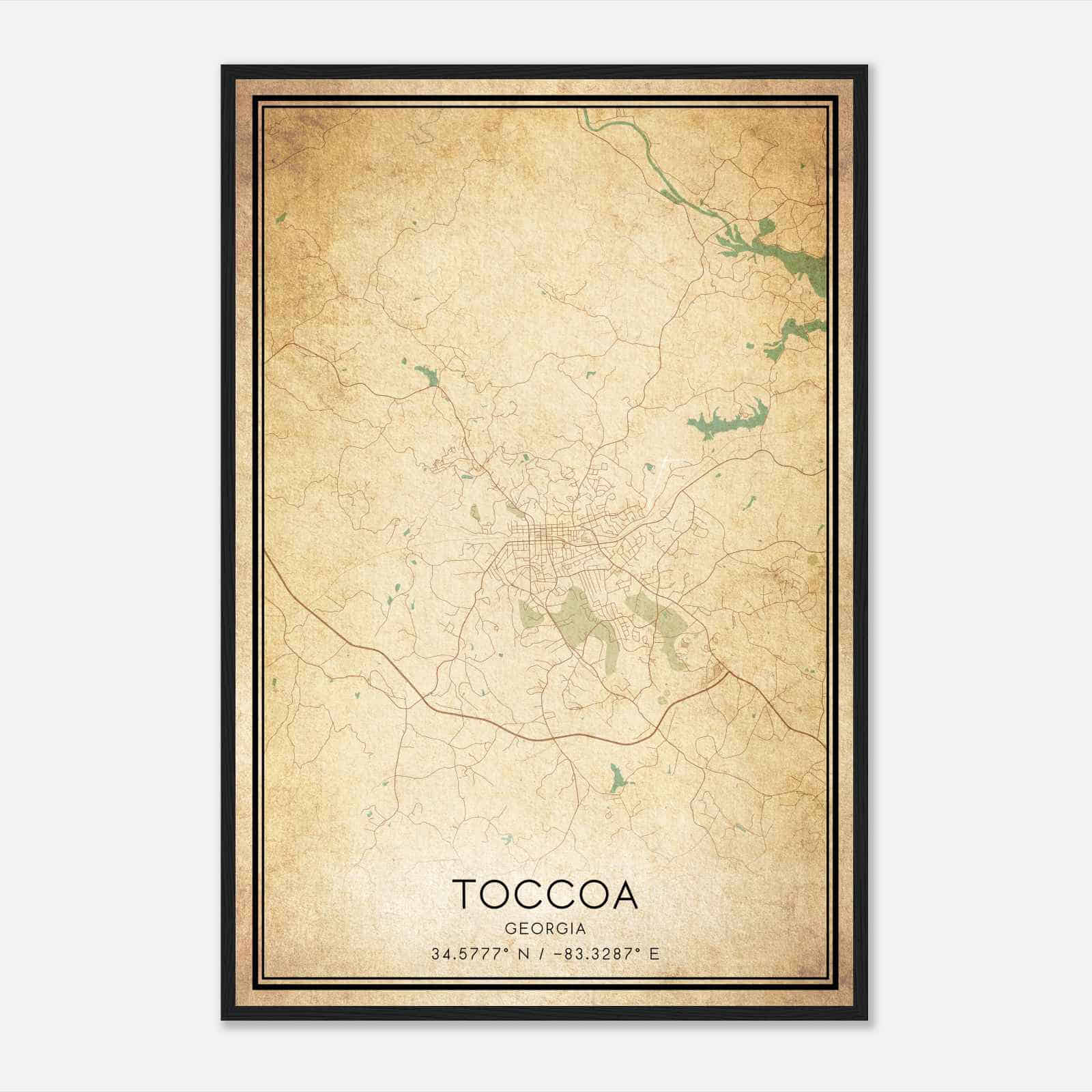 Vintage Toccoa Georgia Map Poster, Modern Home Decor Wall Art Print