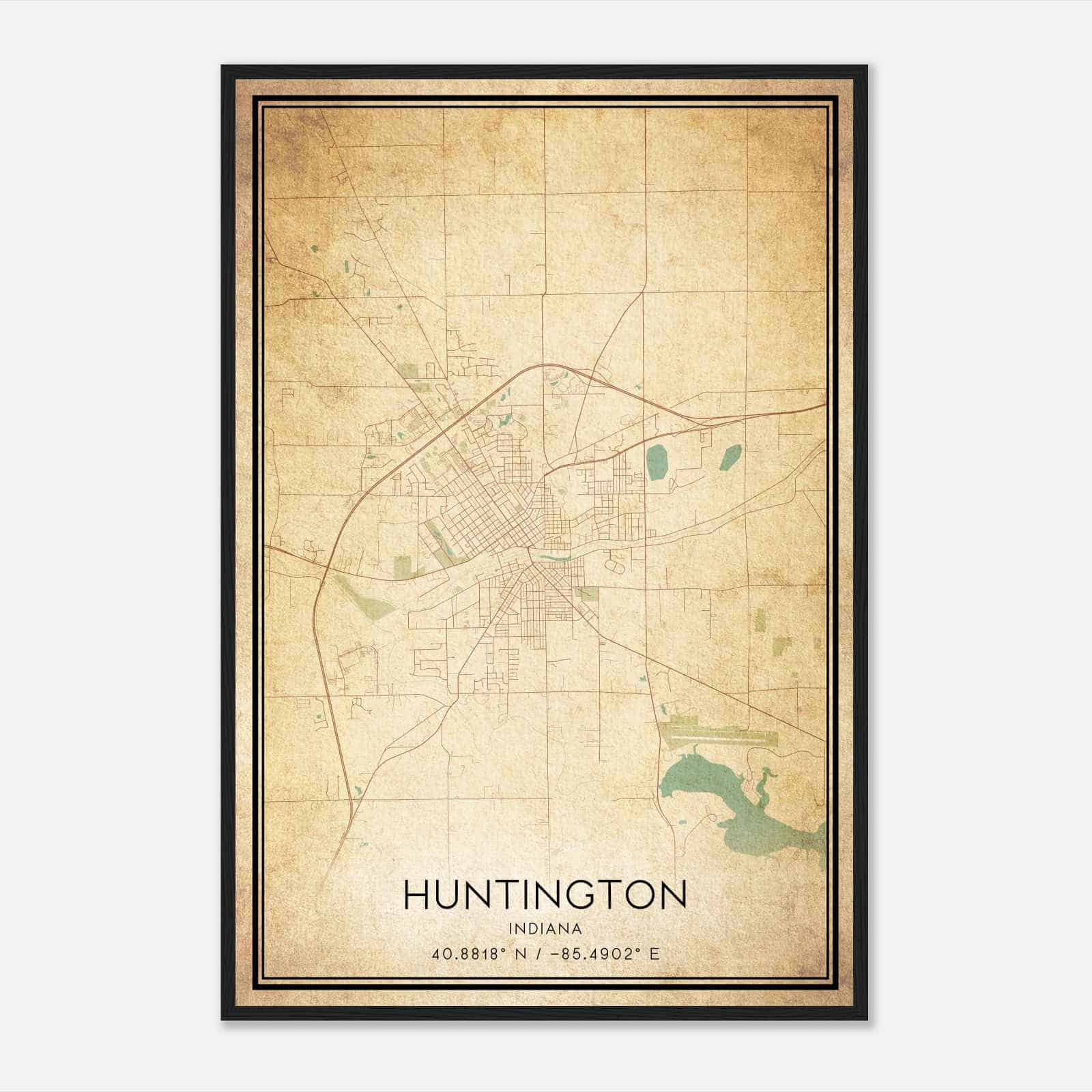 Vintage Huntington Indiana Map Poster, Modern Home Decor Wall Art Print Vintage Huntington Indiana Map Poster, Modern Home Decor Wall Art Print