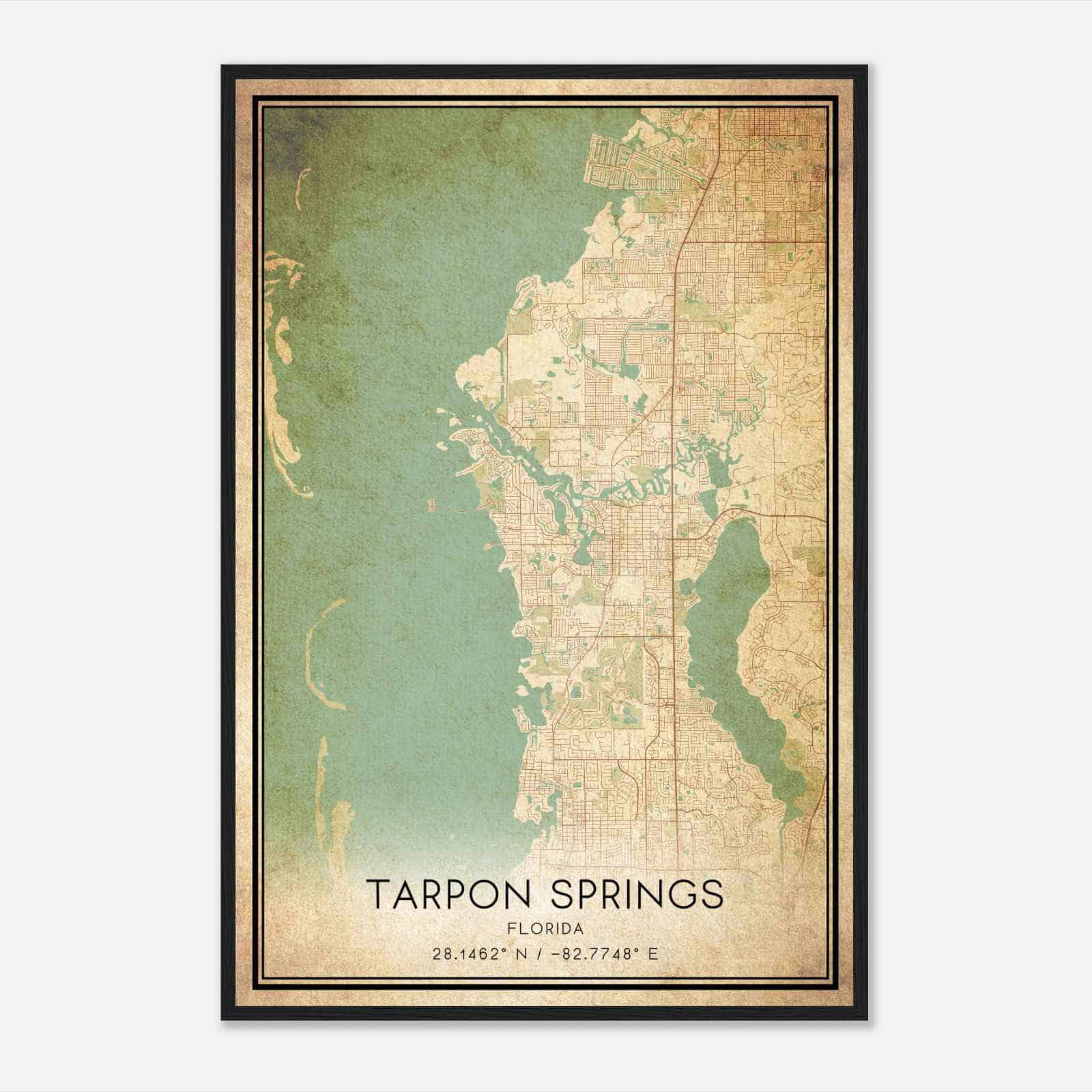 Vintage Tarpon Springs Florida Map Poster, Modern Home Decor Wall Art Print
