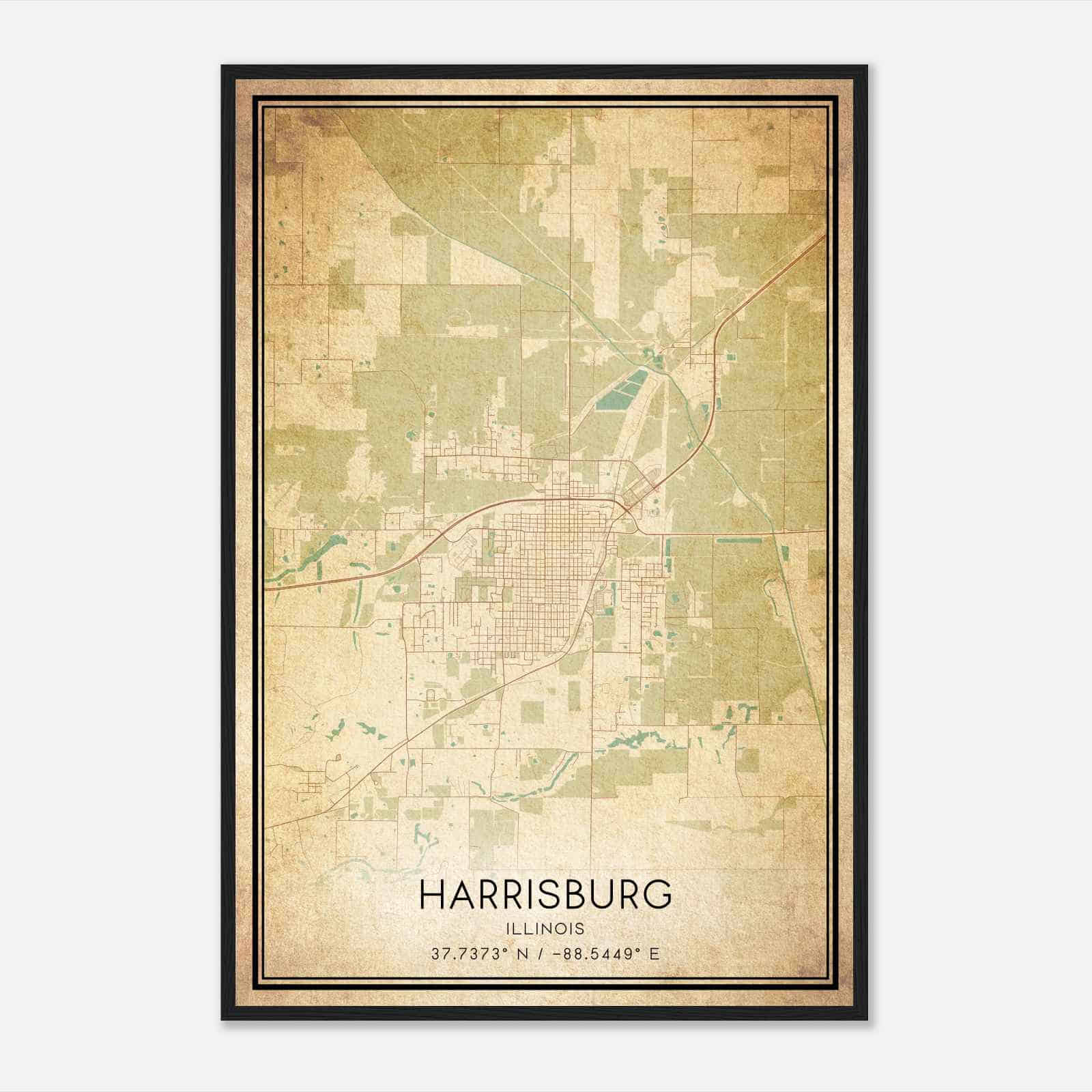 Vintage Harrisburg Illinois Map Poster, Modern Home Decor Wall Art Print