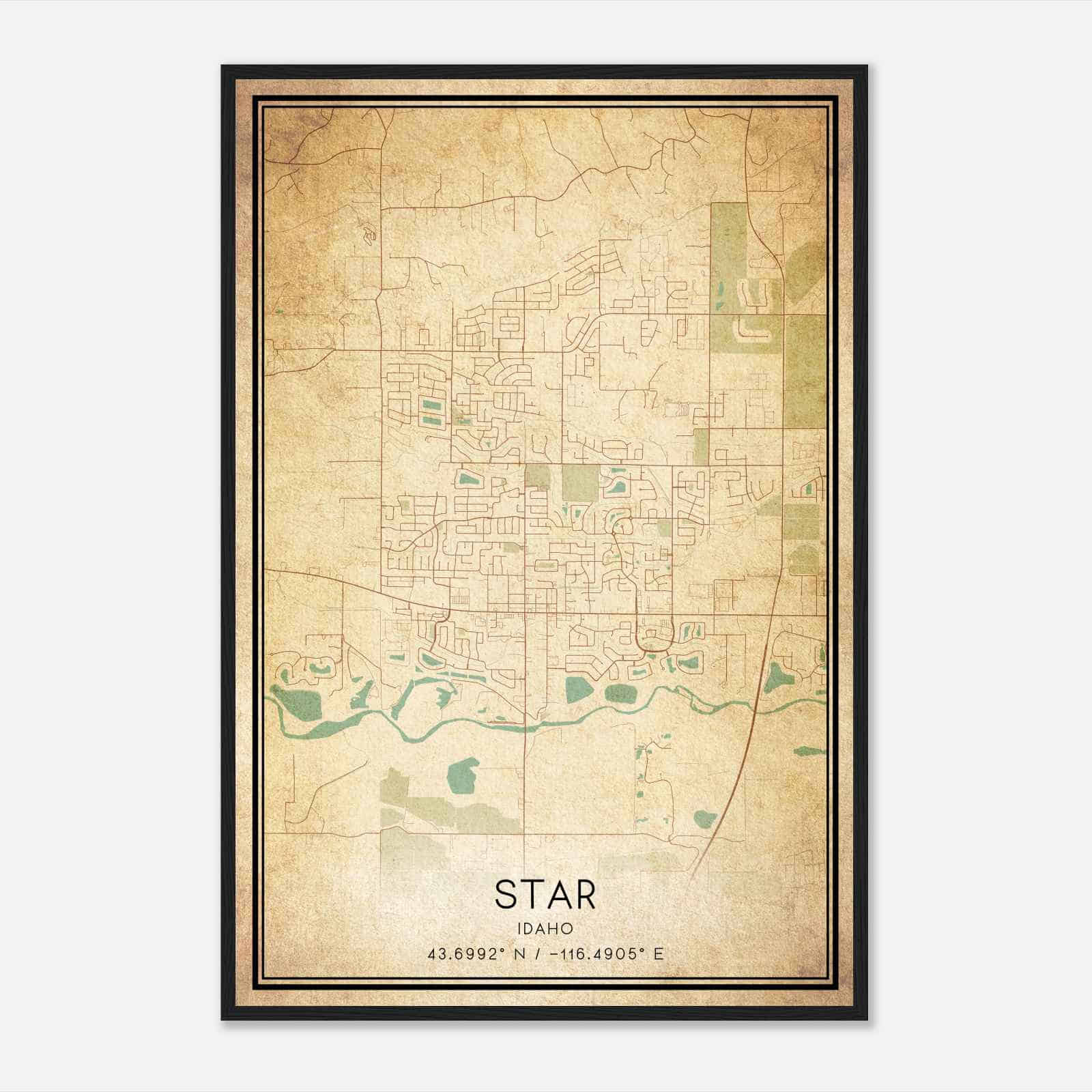 Vintage Star Idaho Map Poster, Modern Home Decor Wall Art Print