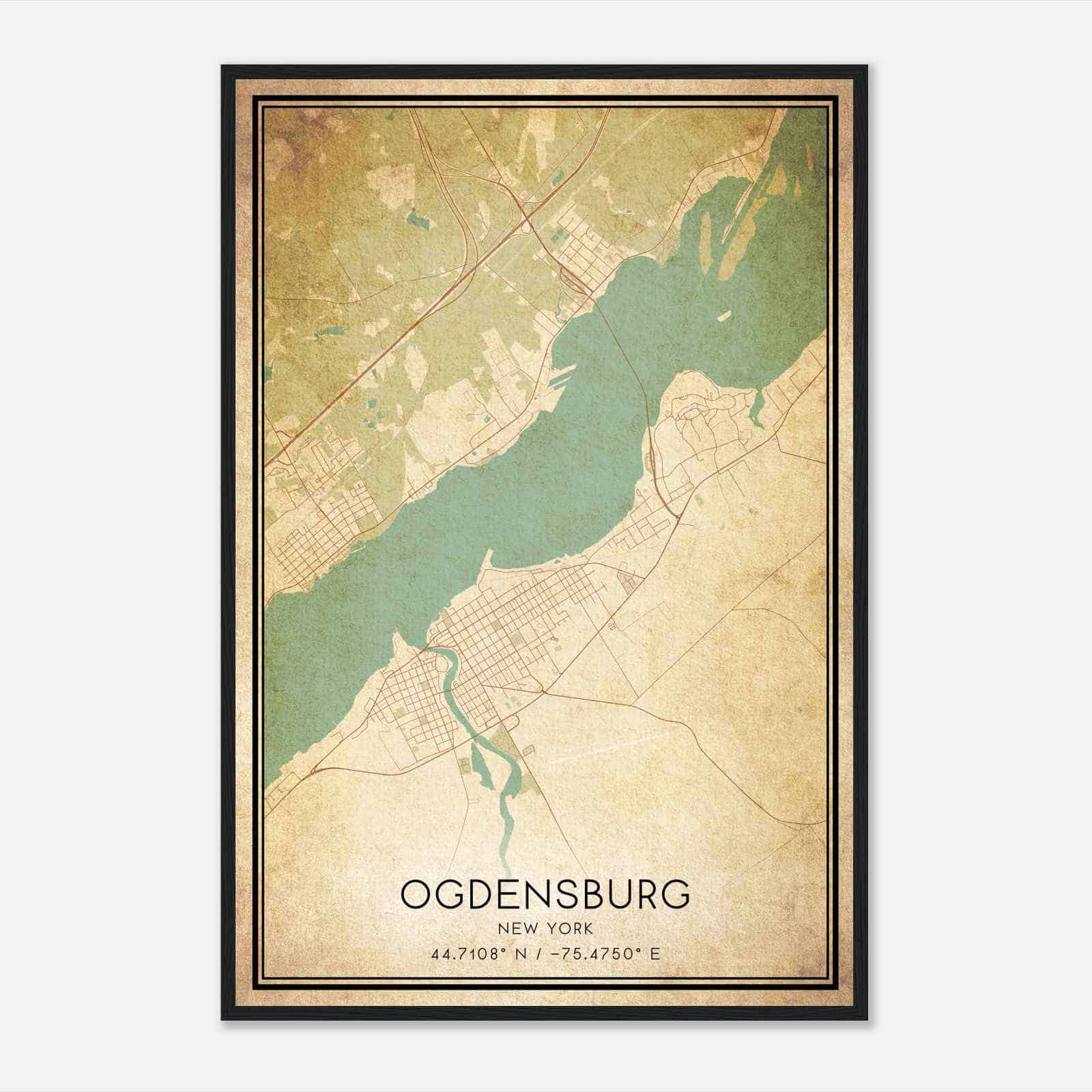 Vintage Ogdensburg New York Map Poster, Modern Home Decor Wall Art Print