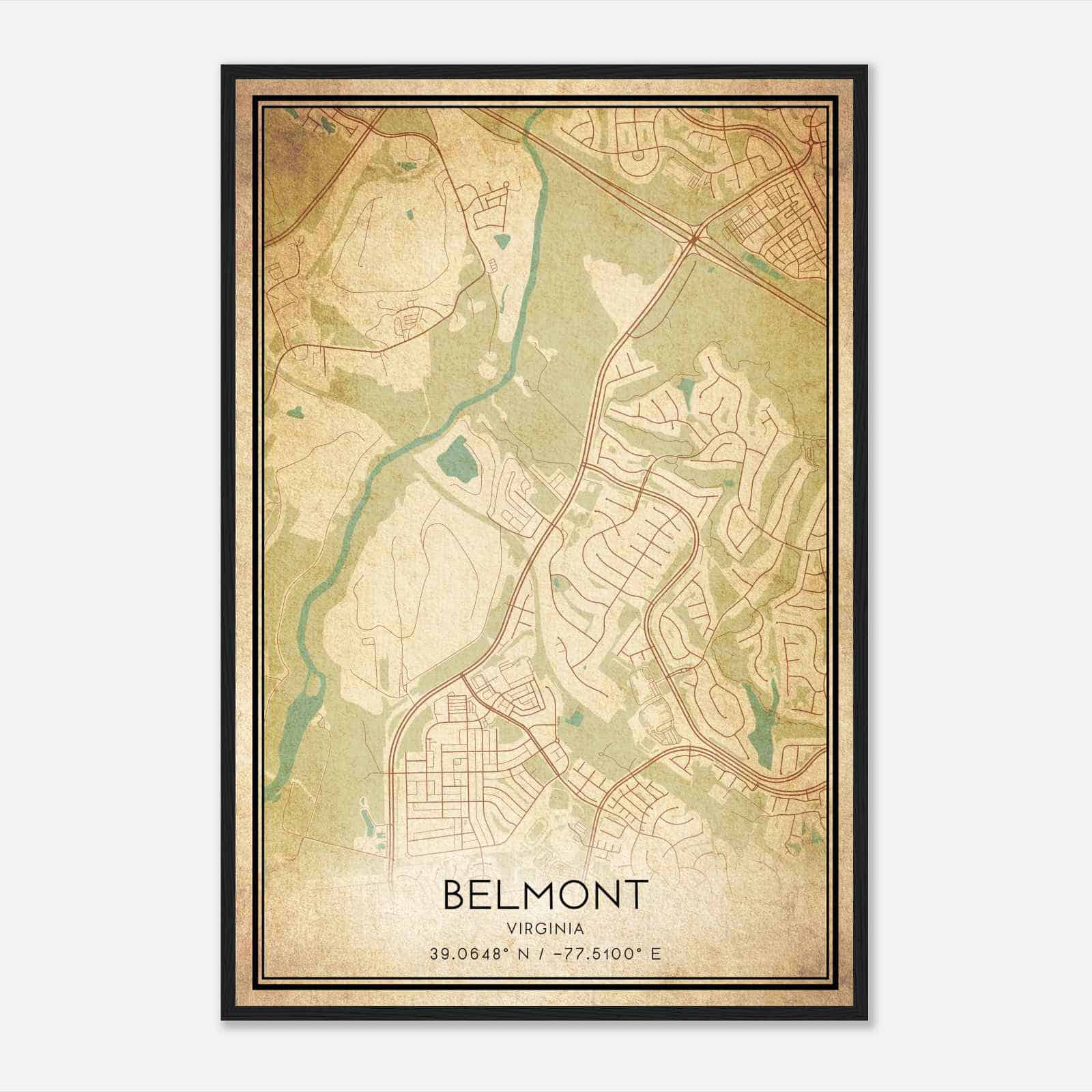 Vintage Belmont Virginia Map Poster, Modern Home Decor Wall Art Print