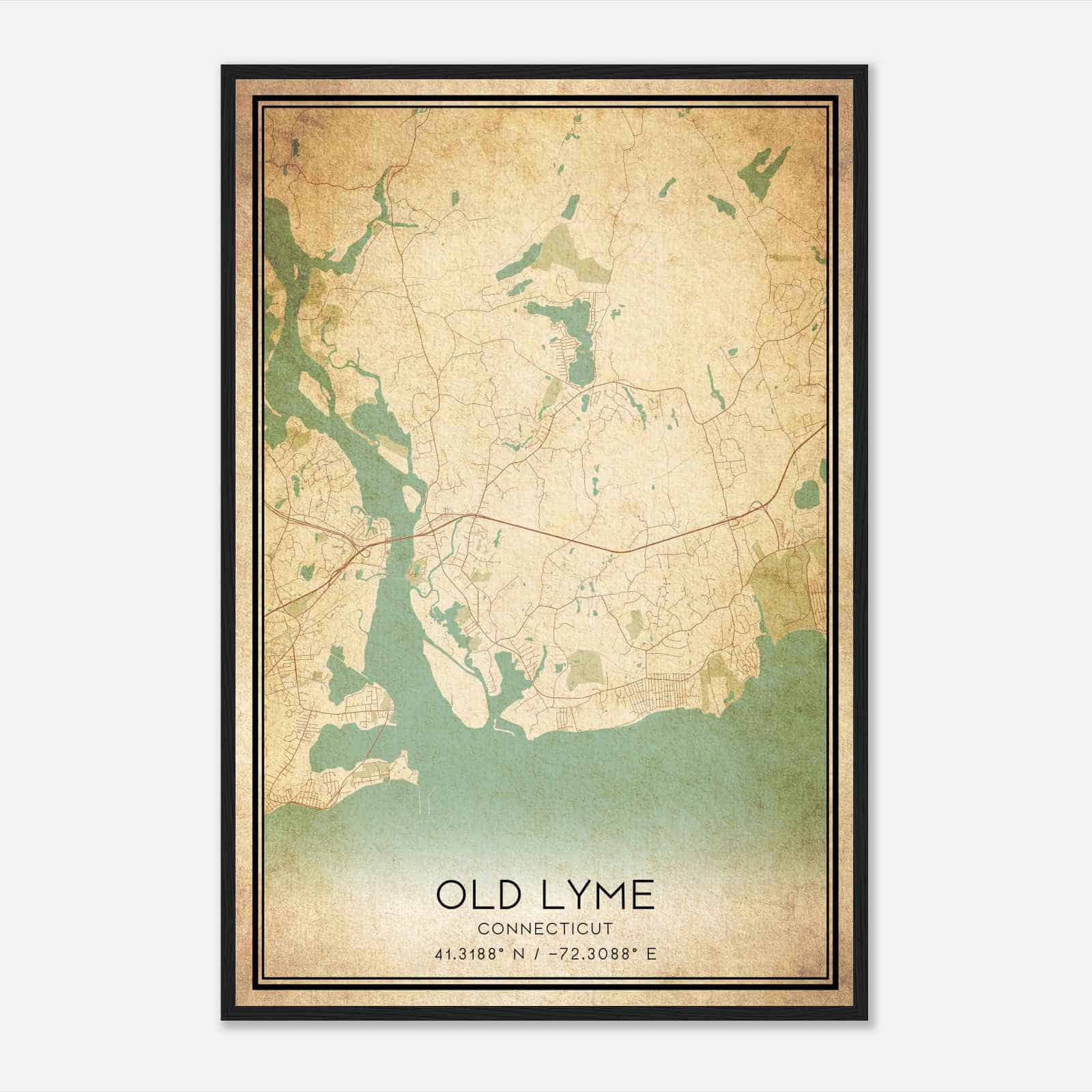 Vintage Old Lyme Connecticut Map Poster, Modern Home Decor Wall Art Print