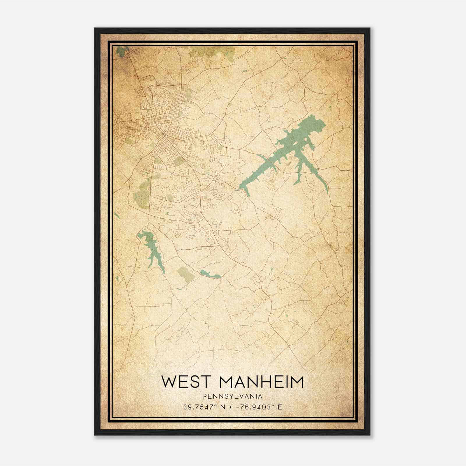 Vintage West Manheim Pennsylvania Map Poster, Modern Home Decor Wall Art Print