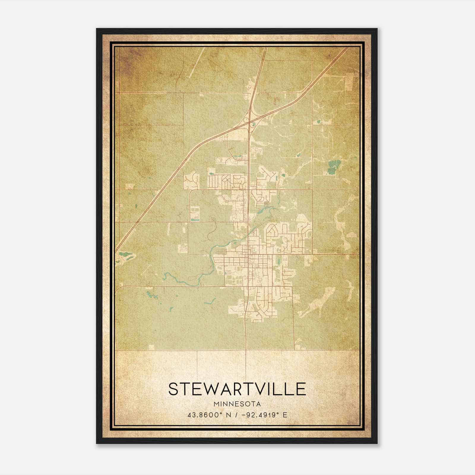 Vintage Stewartville Minnesota Map Poster, Modern Home Decor Wall Art Print