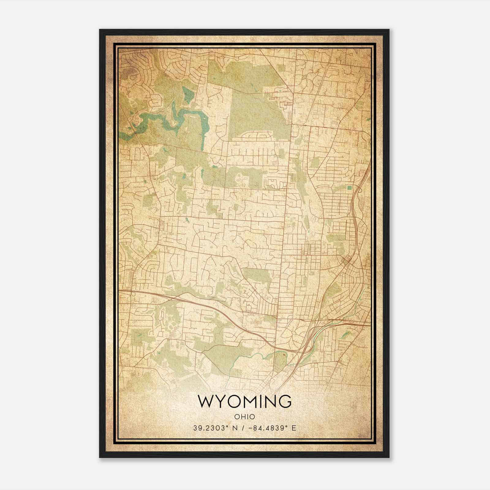 Vintage Wyoming Ohio Map Poster, Modern Home Decor Wall Art Print