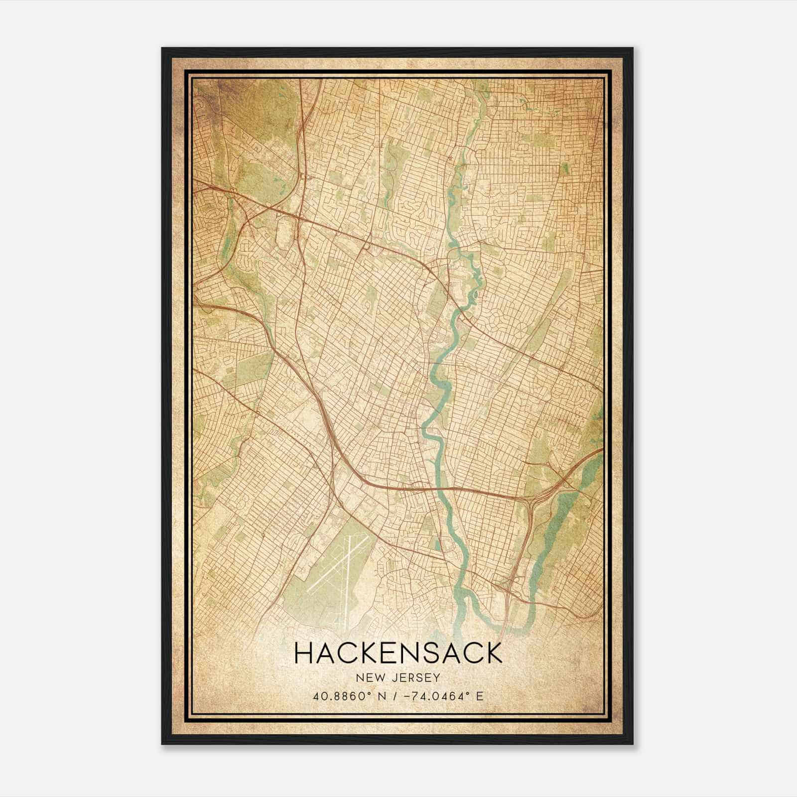 Vintage Hackensack New Jersey Map Poster, Modern Home Decor Wall Art Print Vintage Hackensack New Jersey Map Poster, Modern Home Decor Wall Art Print