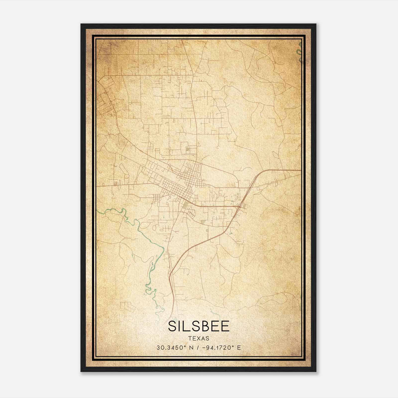 Vintage Silsbee Texas Map Poster, Modern Home Decor Wall Art Print