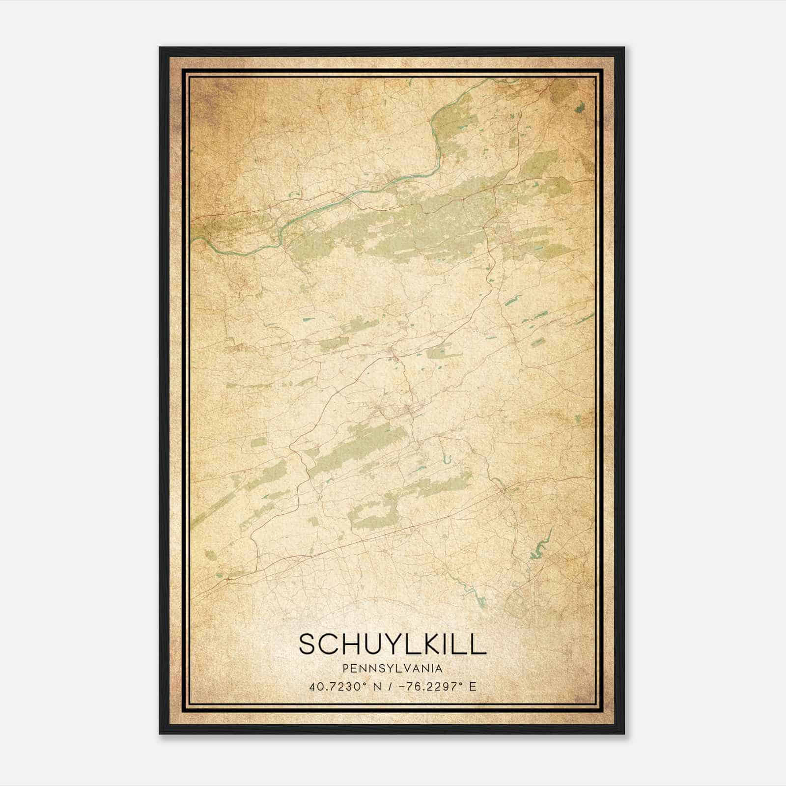 Vintage Schuylkill Pennsylvania Map Poster, Modern Home Decor Wall Art Print
