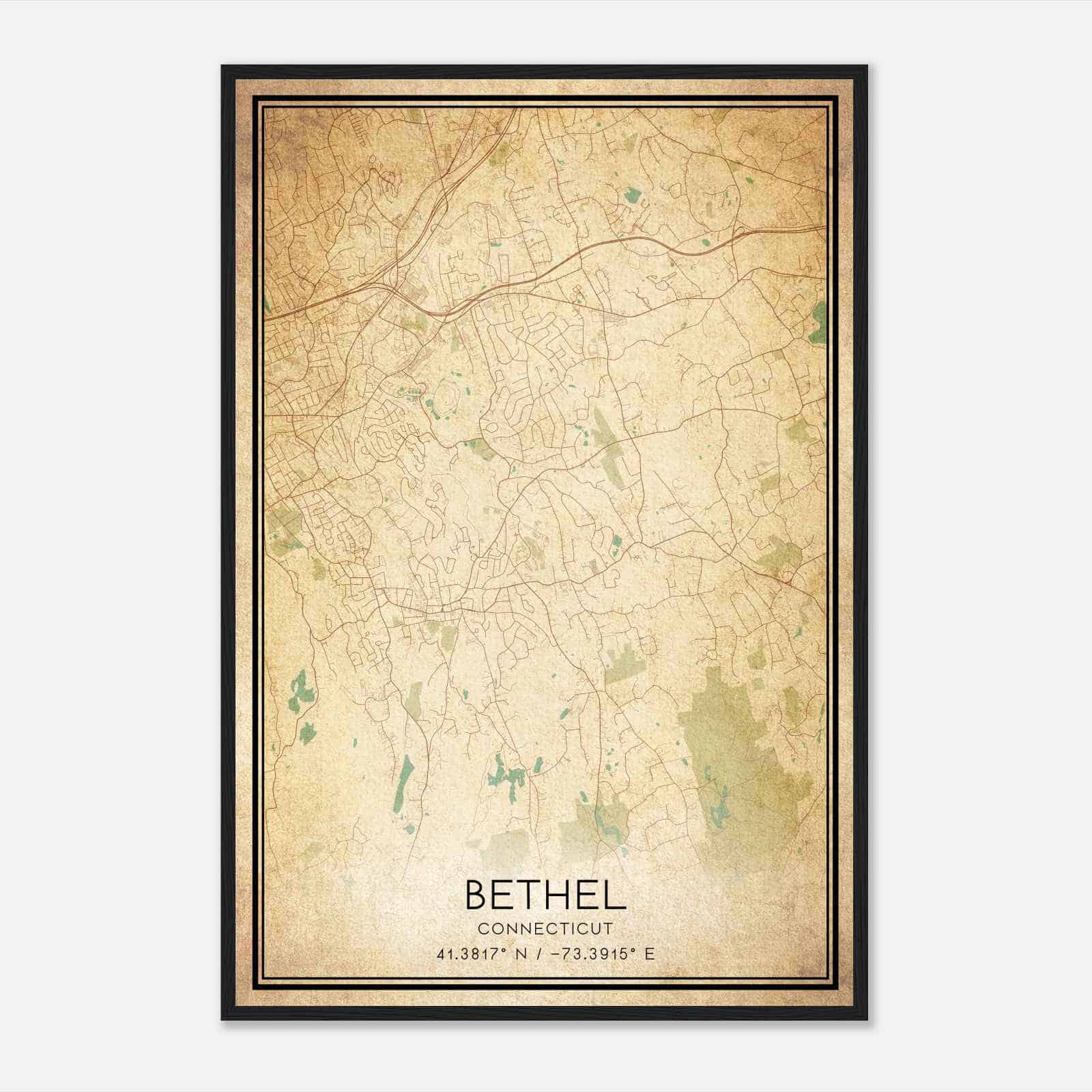 Vintage Bethel Connecticut Map Poster, Modern Home Decor Wall Art Print