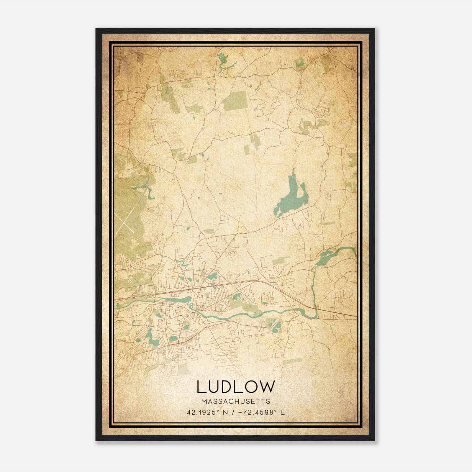 Vintage Ludlow Massachusetts Map Poster, Modern Home Decor Wall Art Print