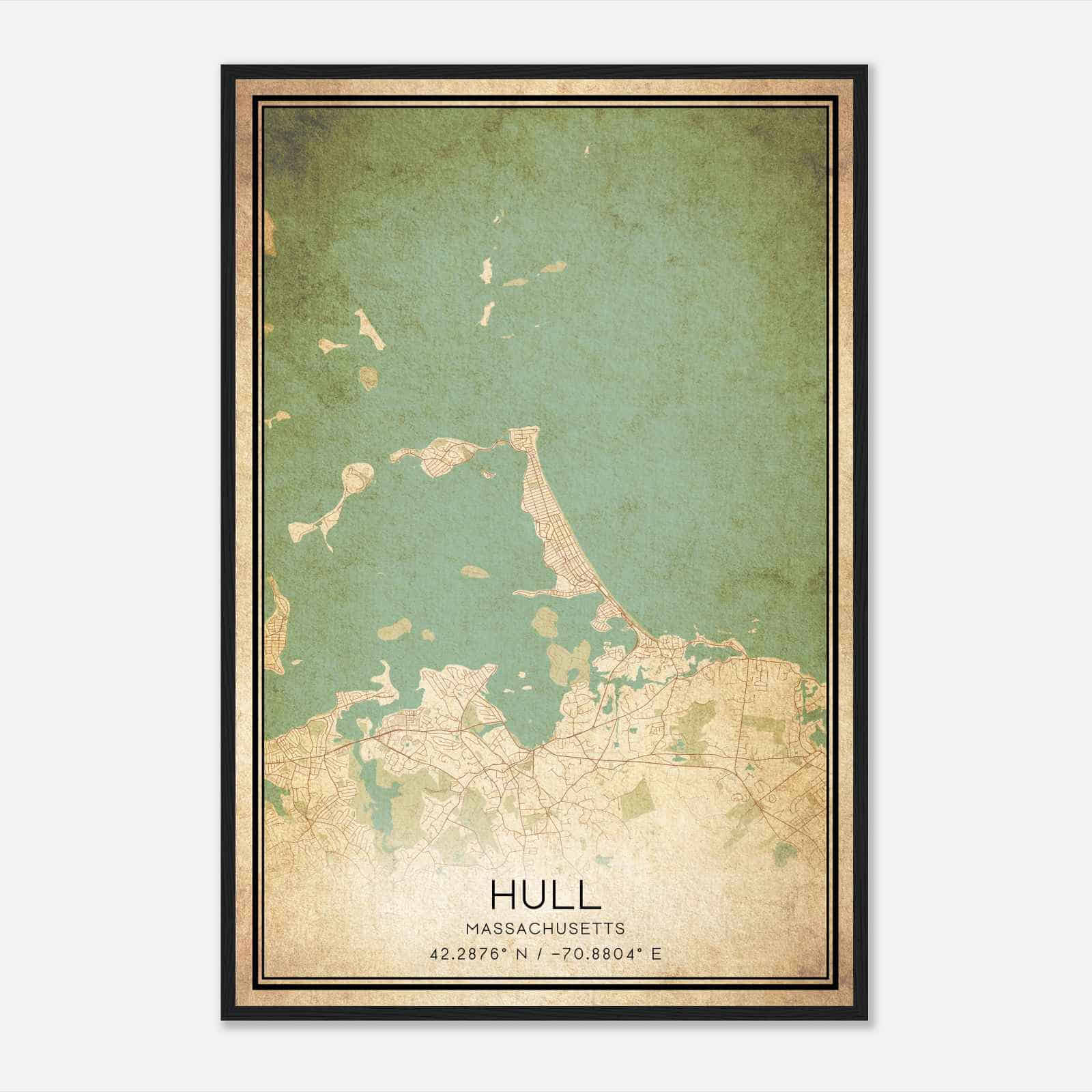 Vintage Hull Massachusetts Map Poster, Modern Home Decor Wall Art Print