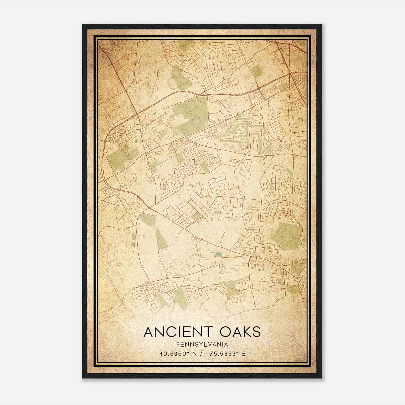 Vintage Ancient Oaks Pennsylvania Map Poster, Modern Home Decor Wall Art Print Vintage Ancient Oaks Pennsylvania Map Poster, Modern Home Decor Wall Art Print