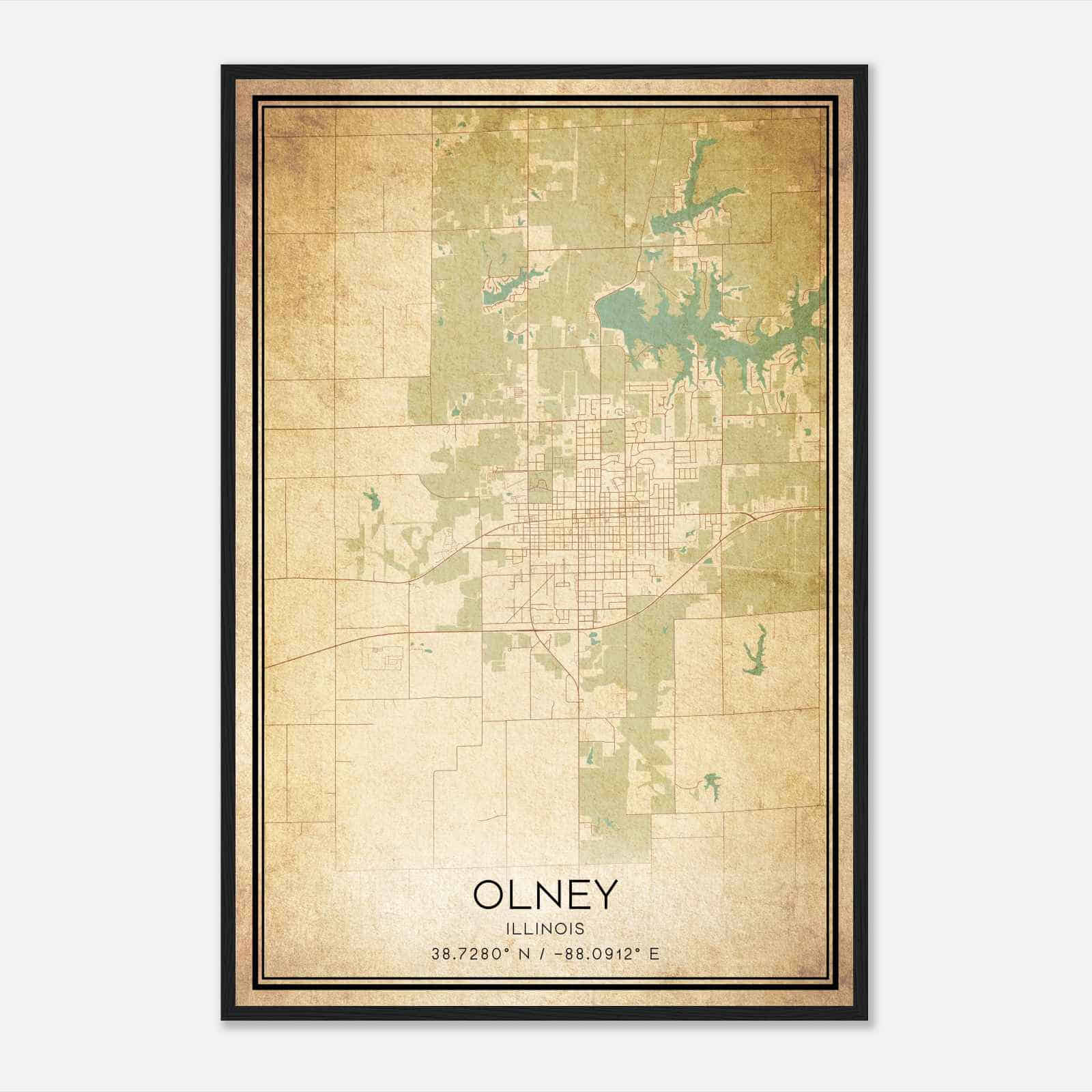 Vintage Olney Illinois Map Poster, Modern Home Decor Wall Art Print