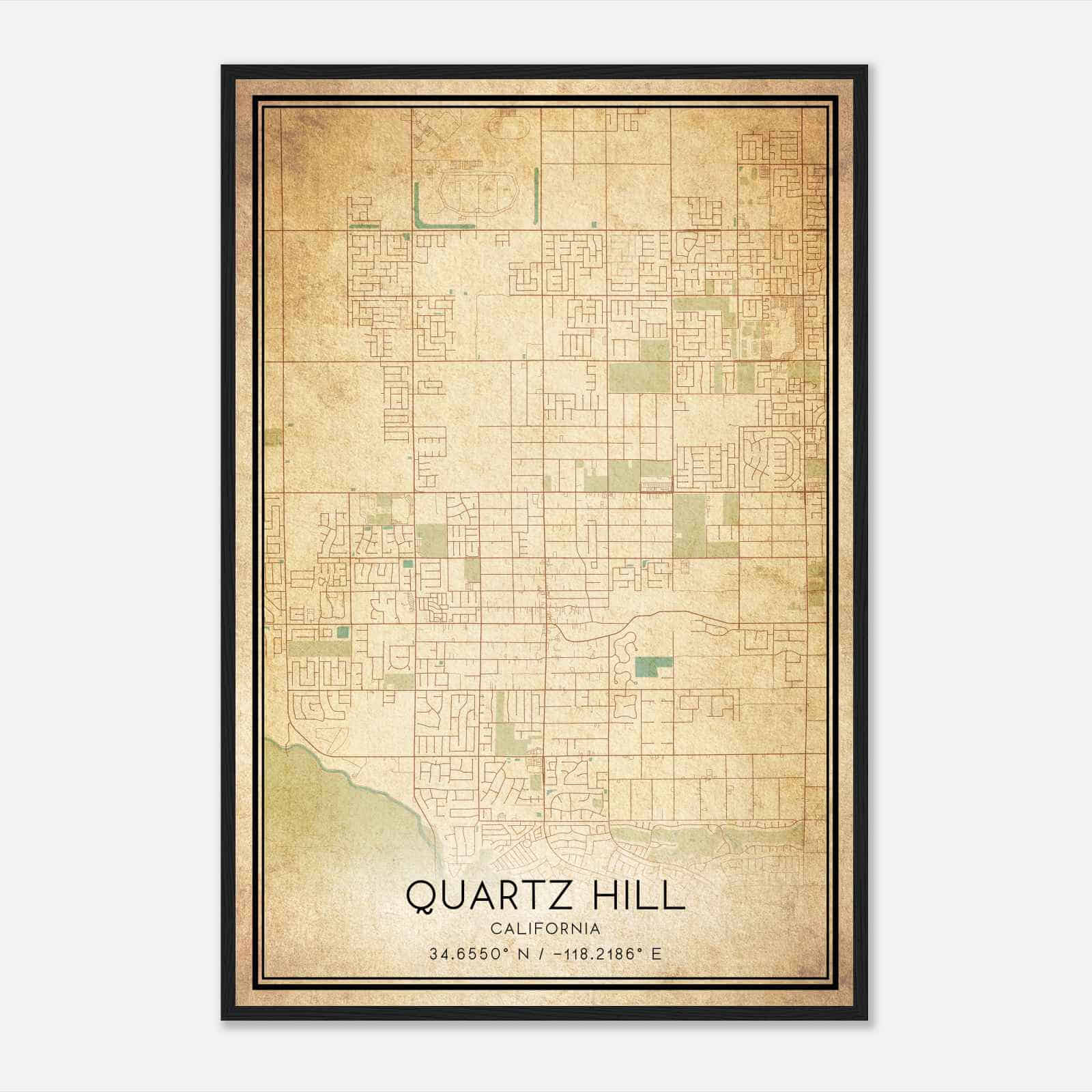 Vintage Quartz Hill California Map Poster, Modern Home Decor Wall Art Print