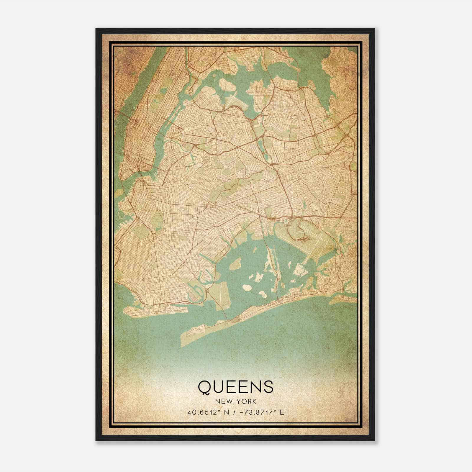Vintage Queens New York Map Poster, Modern Home Decor Wall Art Print