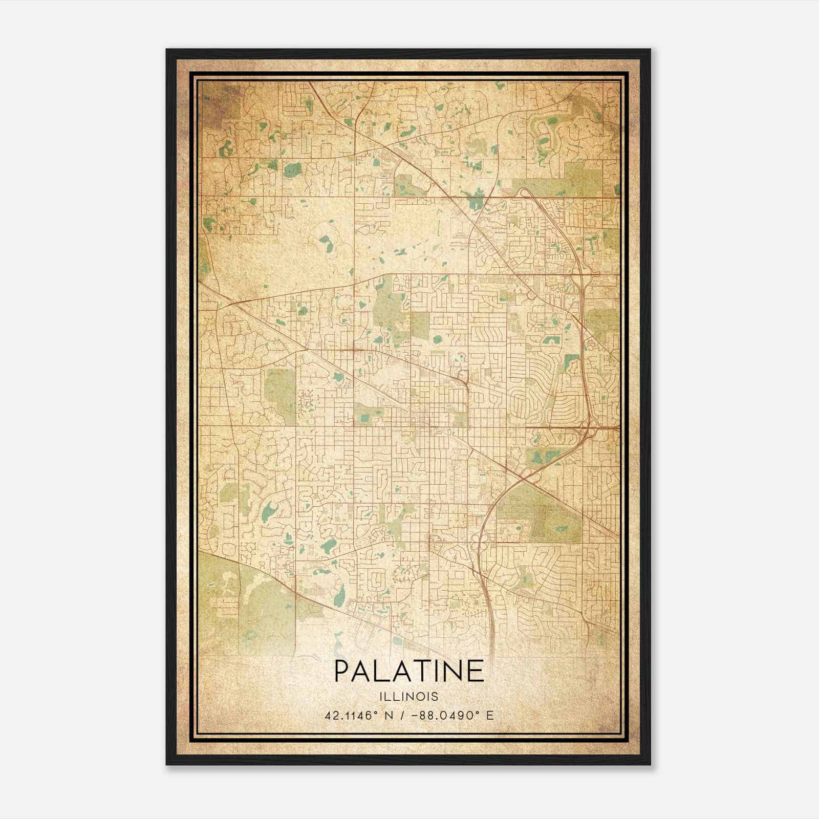 Vintage Palatine Illinois Map Poster, Modern Home Decor Wall Art Print