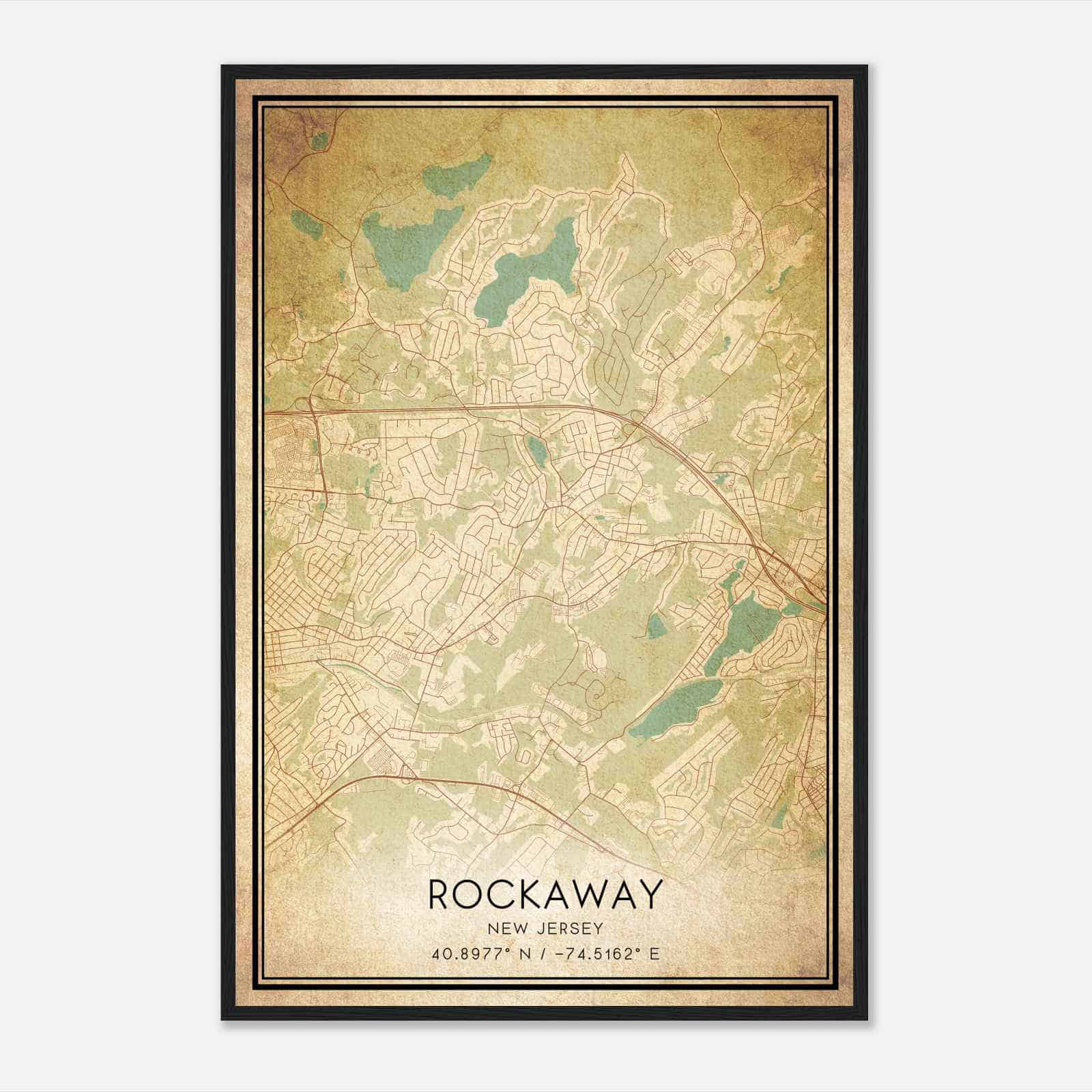 Vintage Rockaway New Jersey Map Poster, Modern Home Decor Wall Art Print