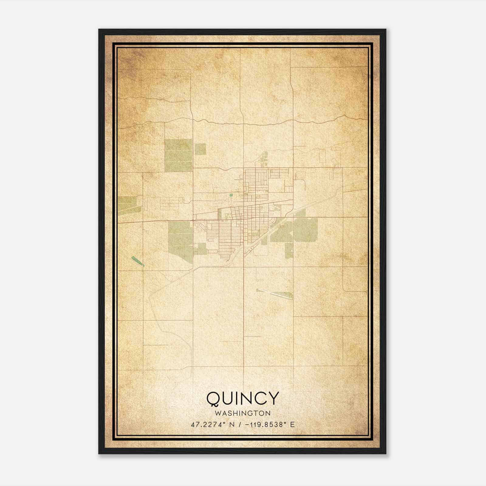 Vintage Quincy Washington Map Poster, Modern Home Decor Wall Art Print