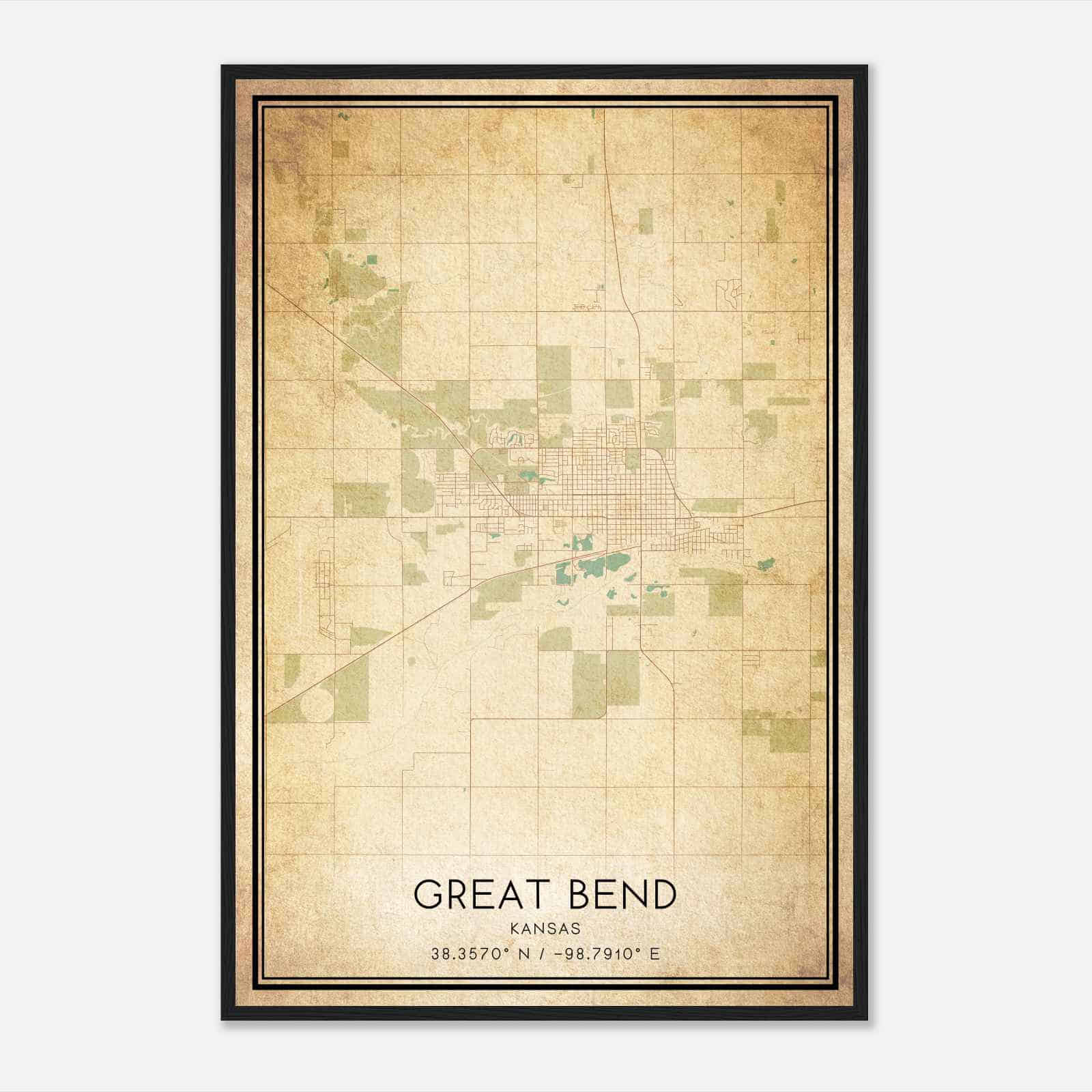 Vintage Great Bend Kansas Map Poster, Modern Home Decor Wall Art Print