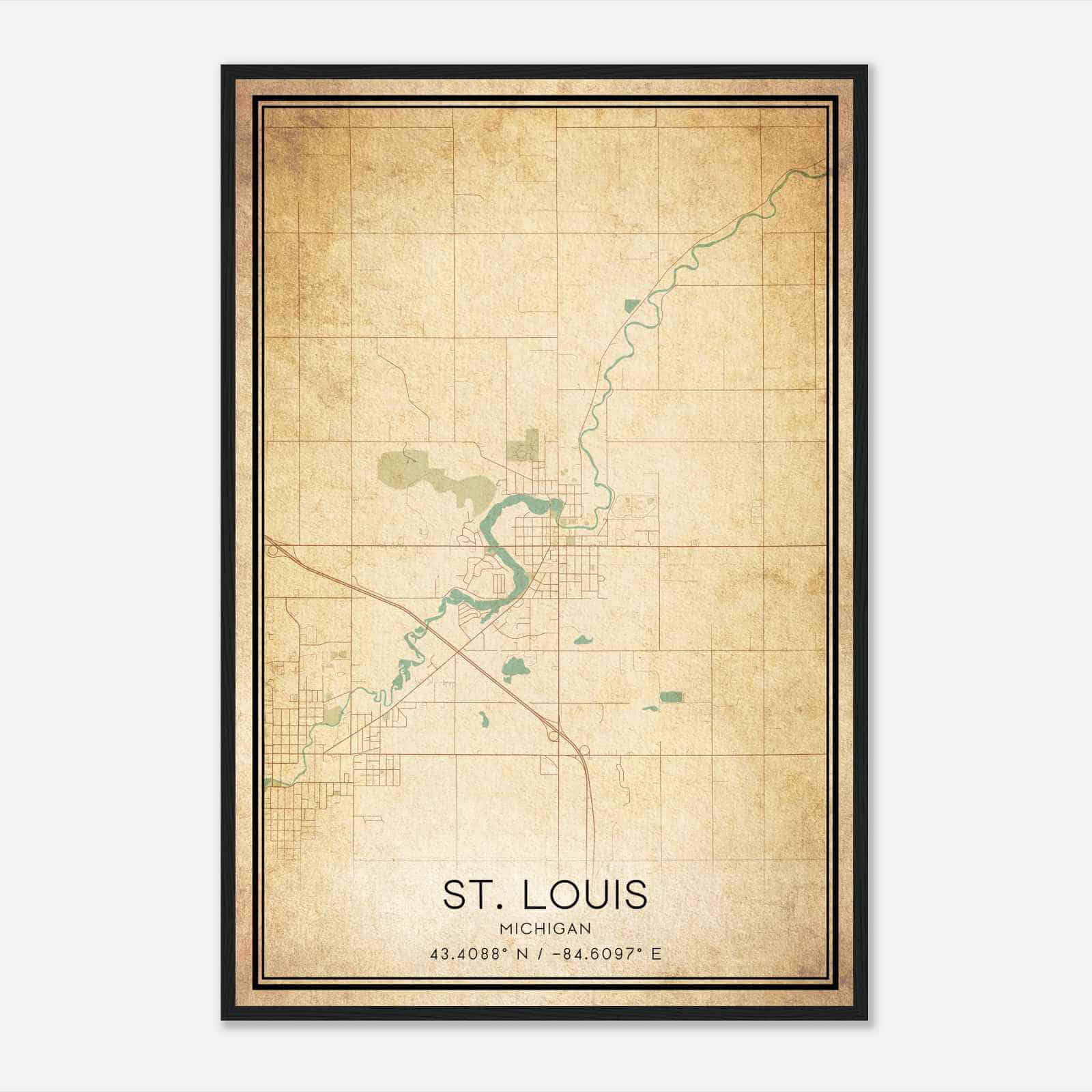 Vintage St. Louis Michigan Map Poster, Modern Home Decor Wall Art Print