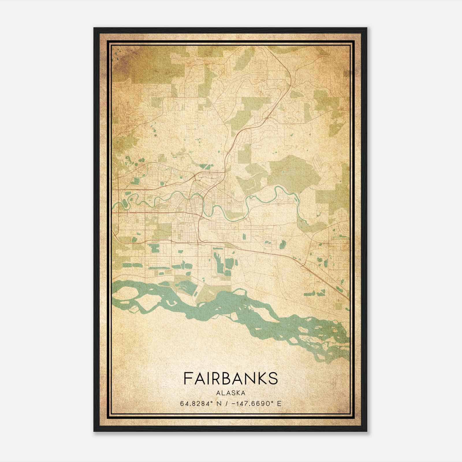 Vintage Fairbanks Alaska Map Poster, Modern Home Decor Wall Art Print