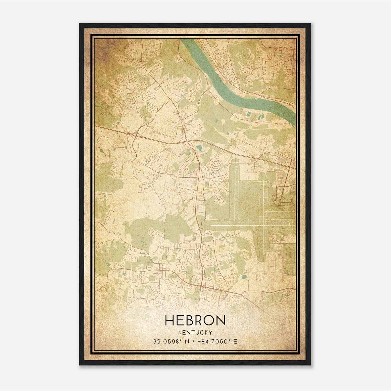 Vintage Hebron Kentucky Map Poster, Modern Home Decor Wall Art Print