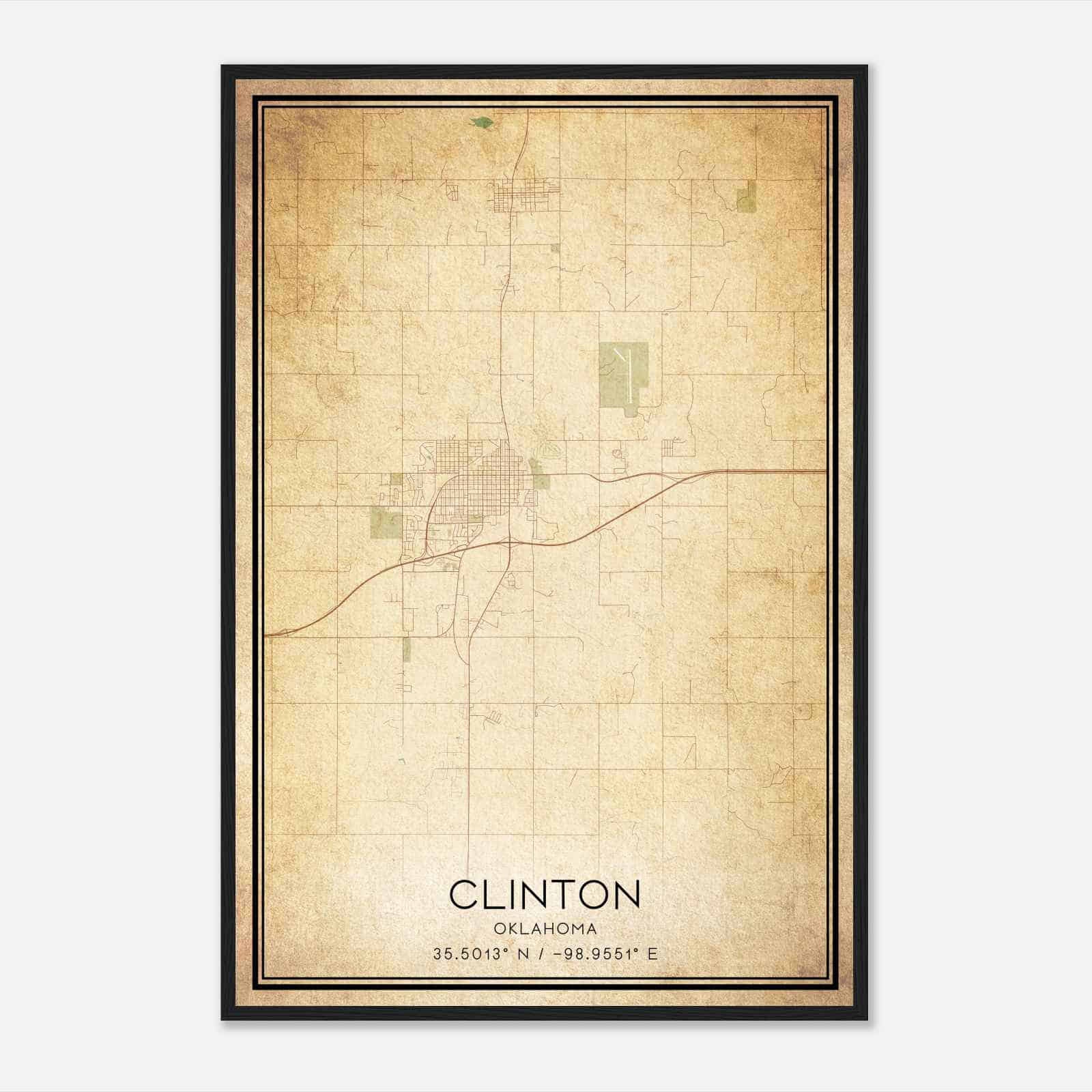 Vintage Clinton Oklahoma Map Poster, Modern Home Decor Wall Art Print