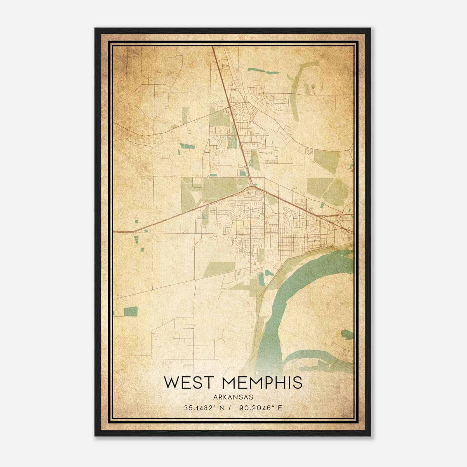 Vintage West Memphis Arkansas Map Poster, Modern Home Decor Wall Art Print
