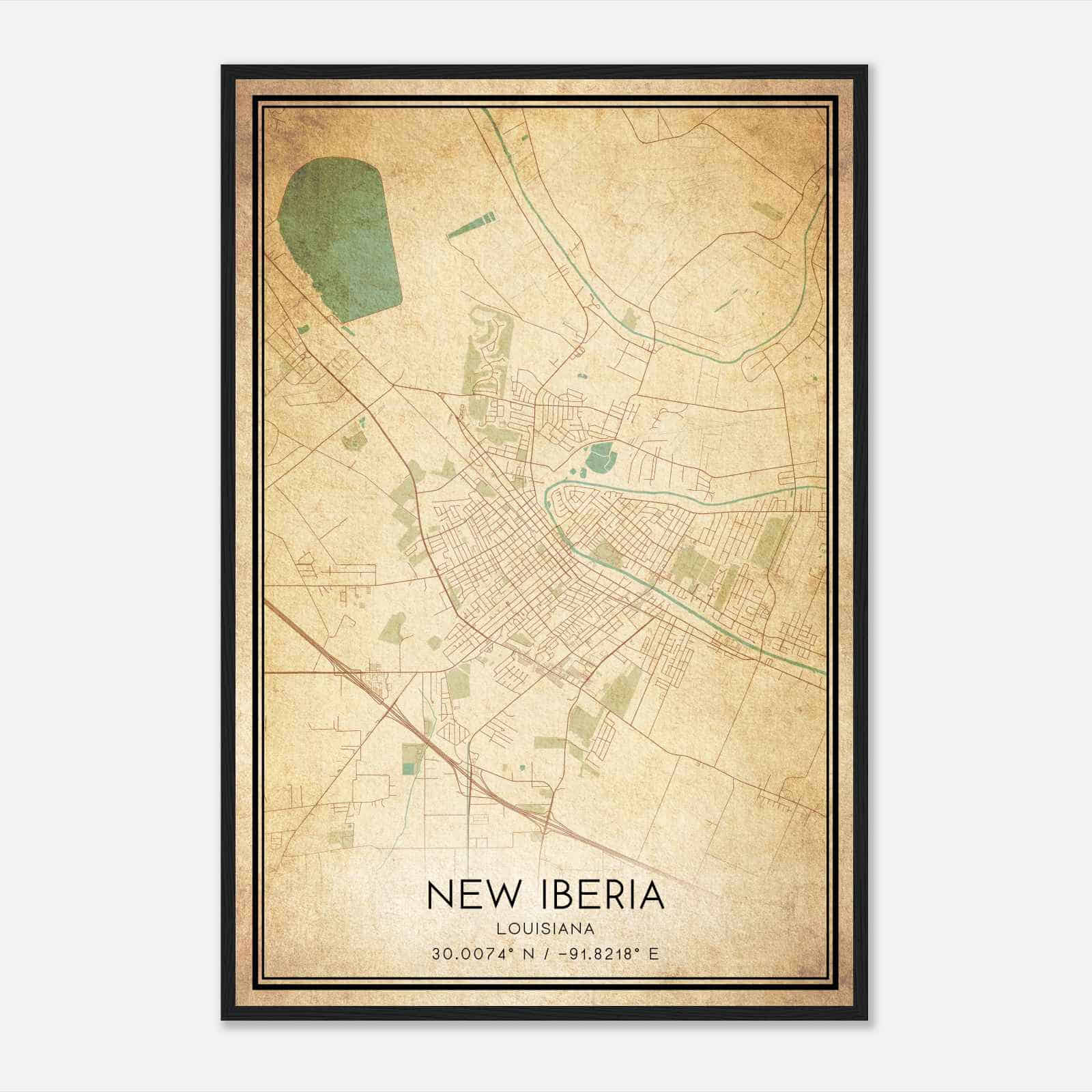 Vintage New Iberia Louisiana Map Poster, Modern Home Decor Wall Art Print