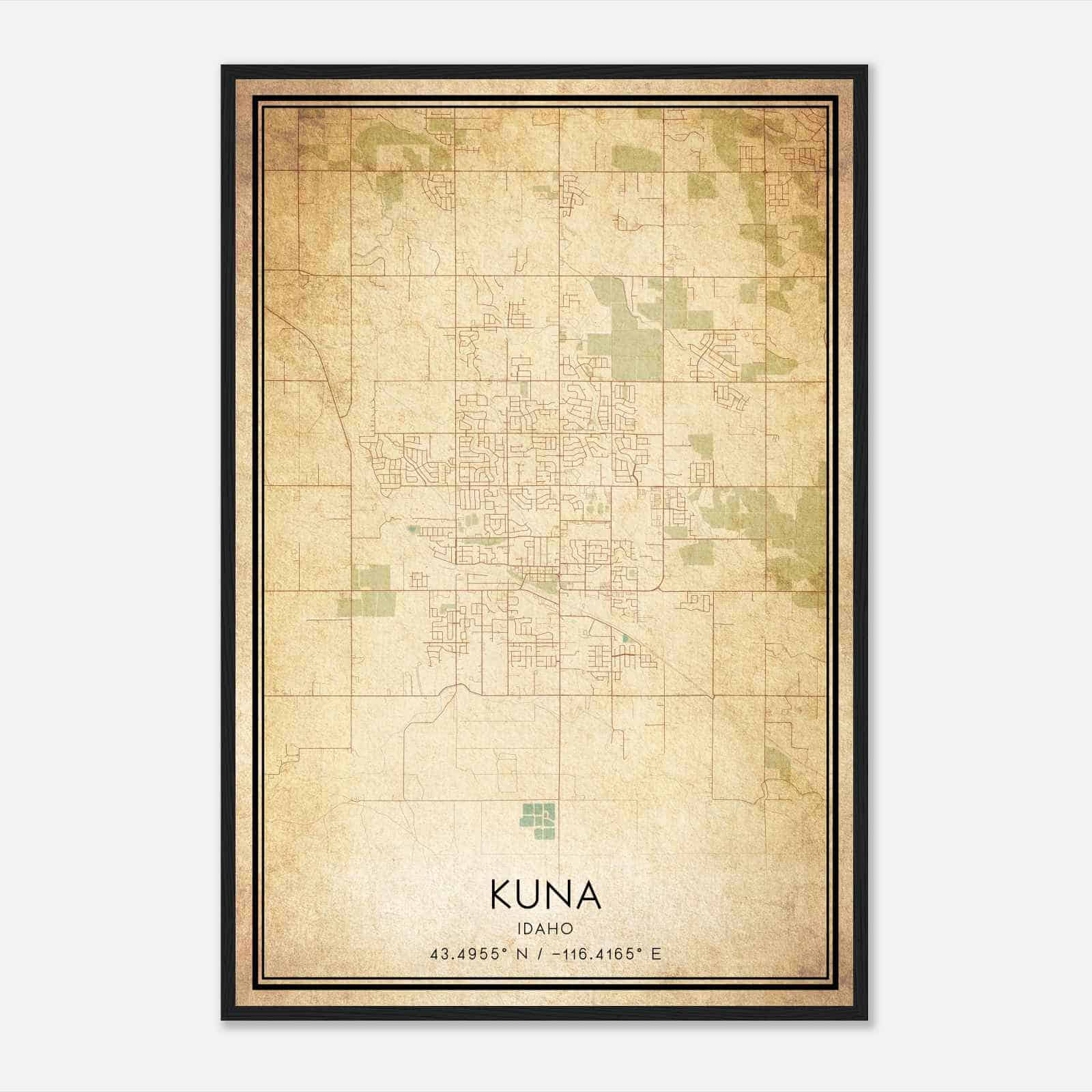 Vintage Kuna Idaho Map Poster, Modern Home Decor Wall Art Print