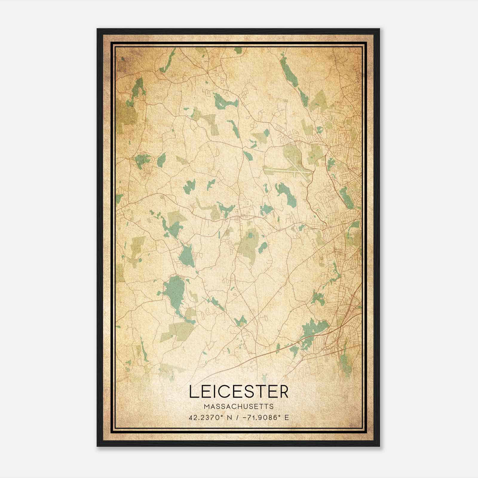 Vintage Leicester Massachusetts Map Poster, Modern Home Decor Wall Art Print
