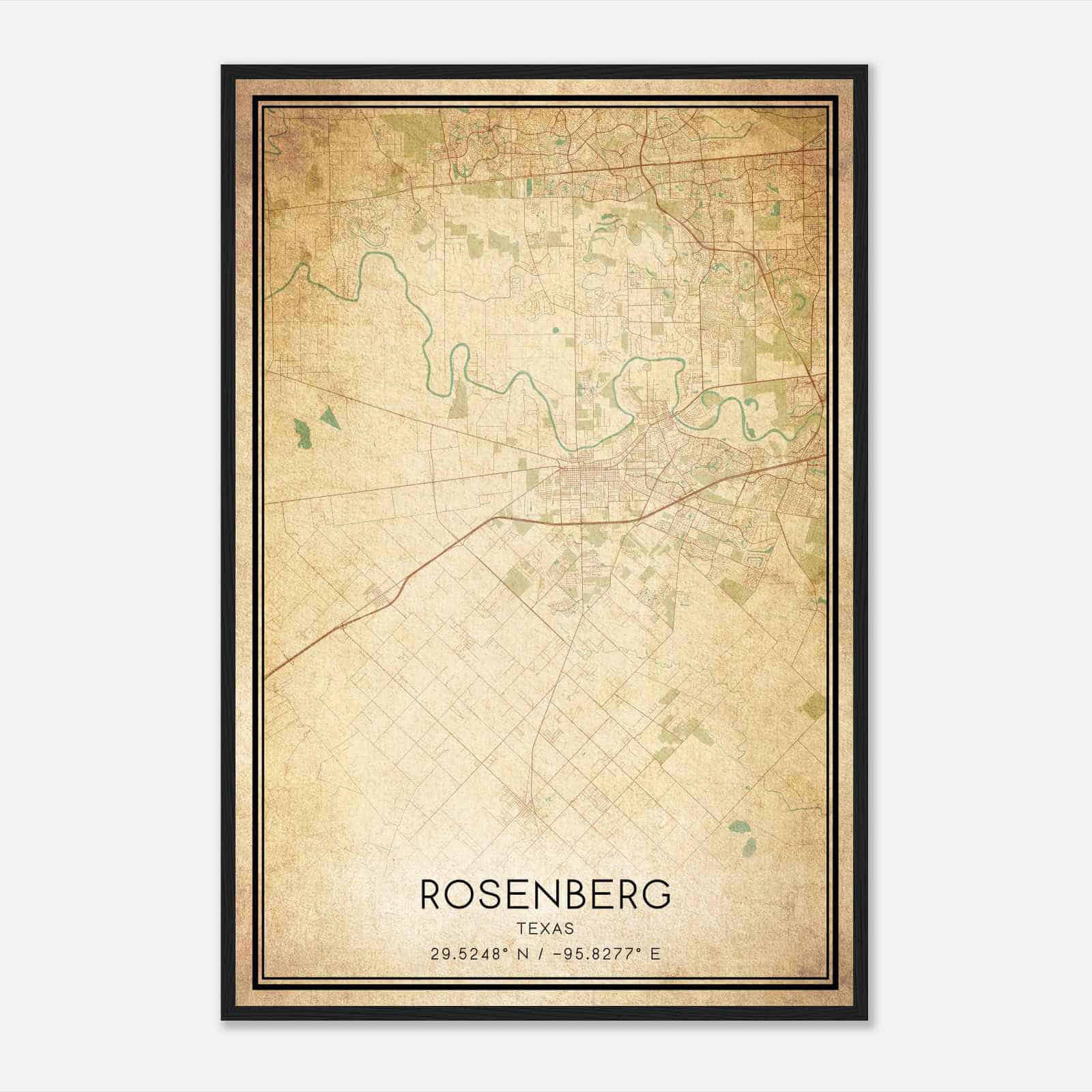 Vintage Rosenberg Texas Map Poster, Modern Home Decor Wall Art Print