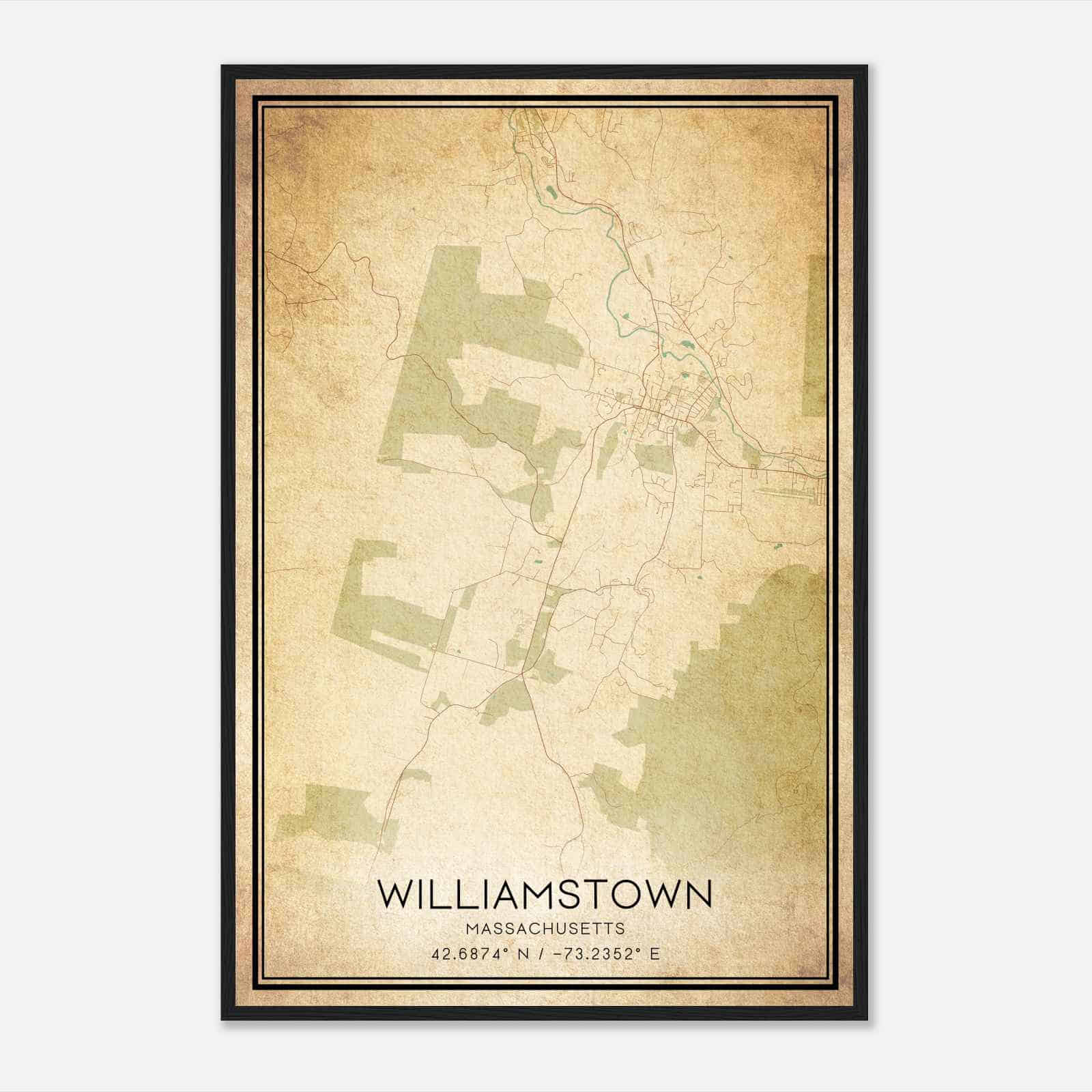 Vintage Williamstown Massachusetts Map Poster, Modern Home Decor Wall Art Print